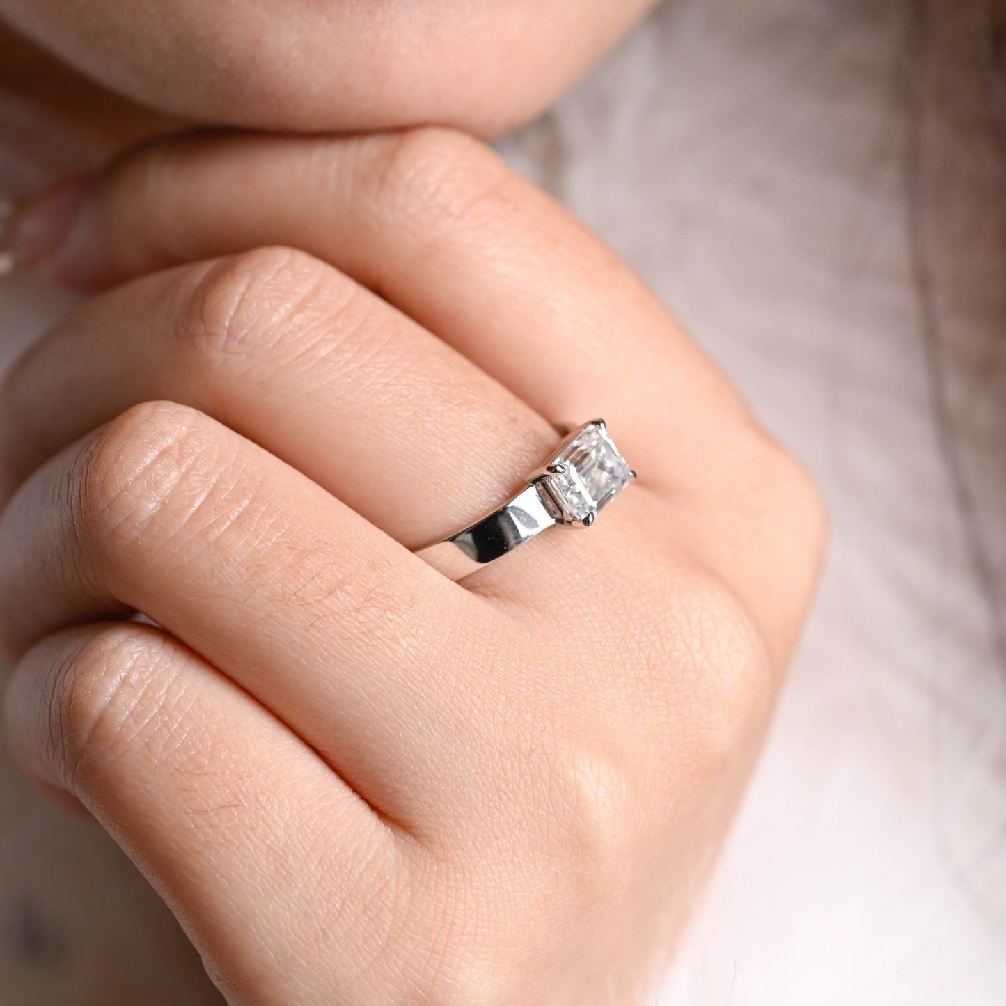 CausYou emerald cut moissanite engagement ring CausYou 4mm Solid Gold Emerald Cut Moissanite Engagement Ring, Promise Ring, Proposal Ring, Gift for Woman, Wife