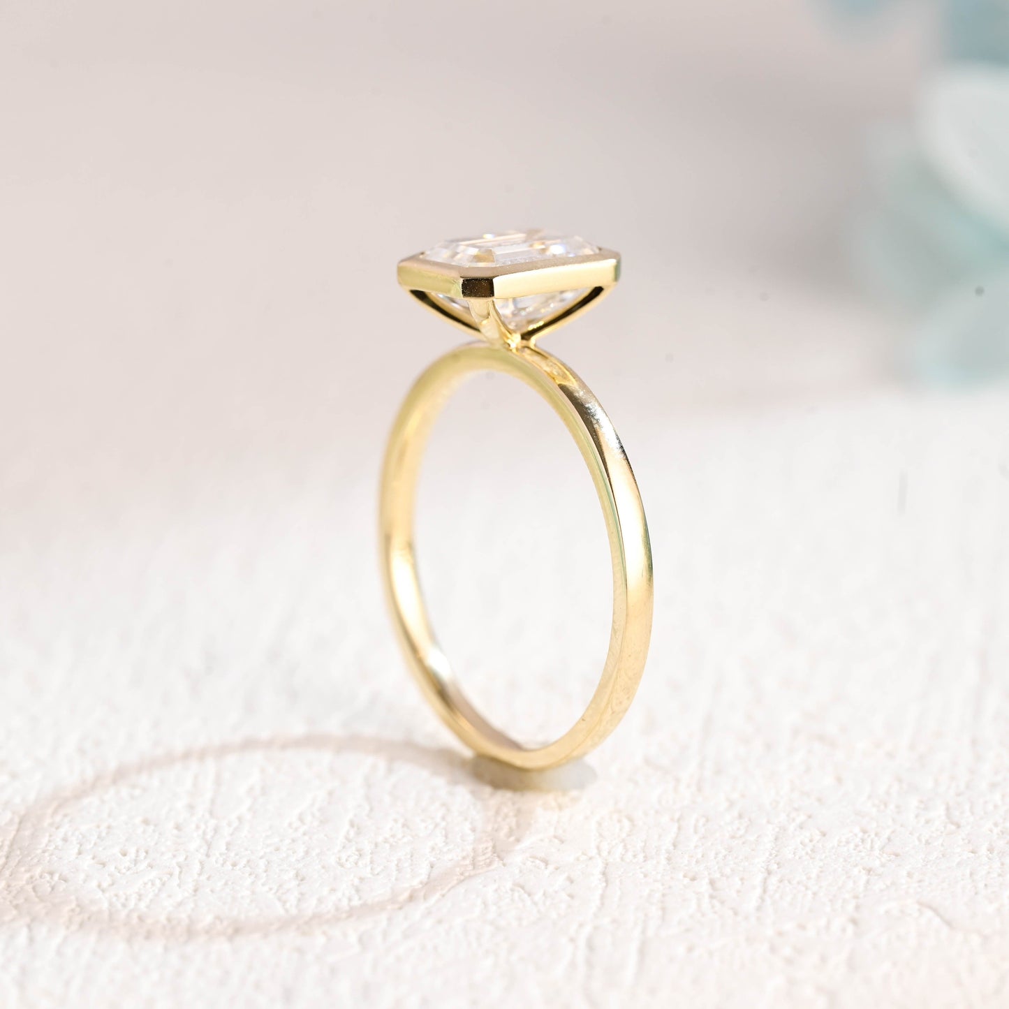 CausYou emerald cut moissanite engagement ring CausYou Bezel Solid Gold Emerald Cut Moissanite Engagement Ring