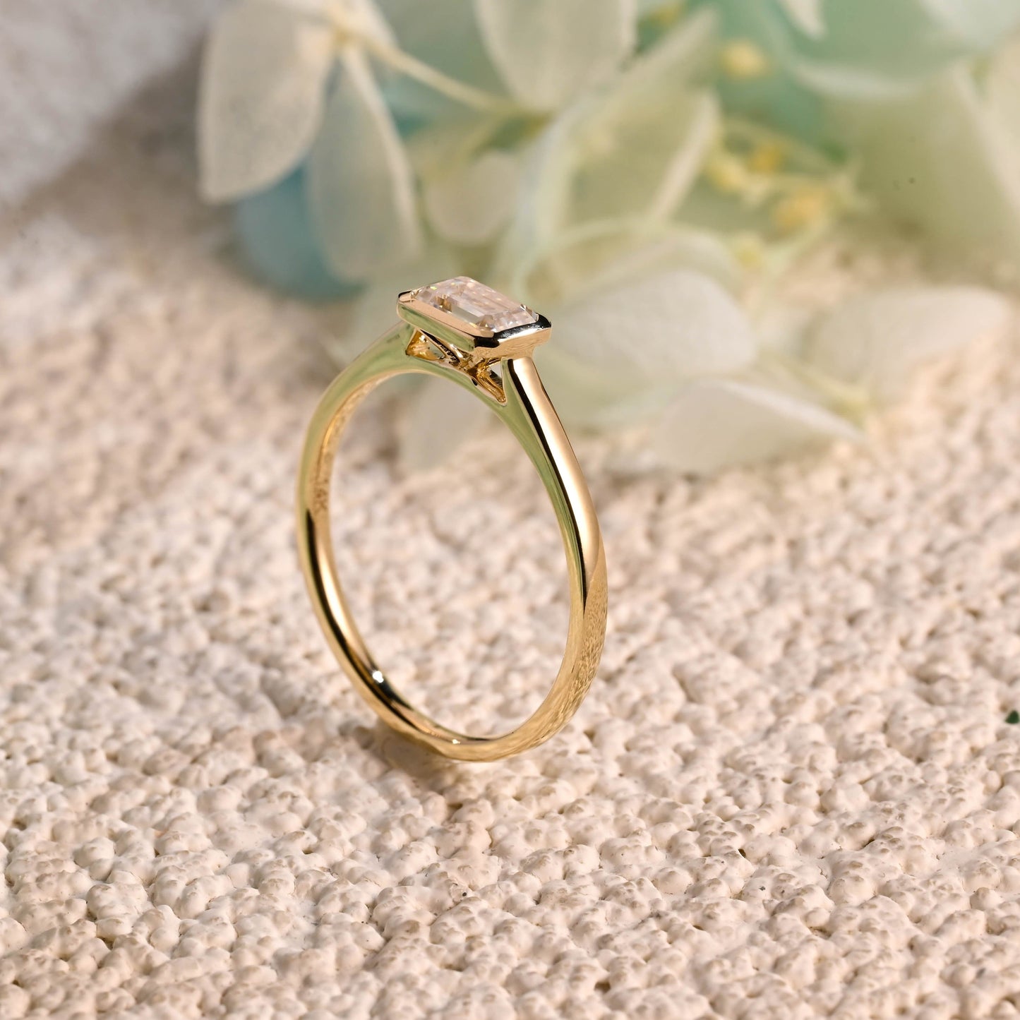 CausYou emerald cut moissanite engagement ring CausYou Bezel Solid Gold Emerald Cut Moissanite Engagement Ring, Promise Ring, Proposal Ring, Gift for Woman, Wife