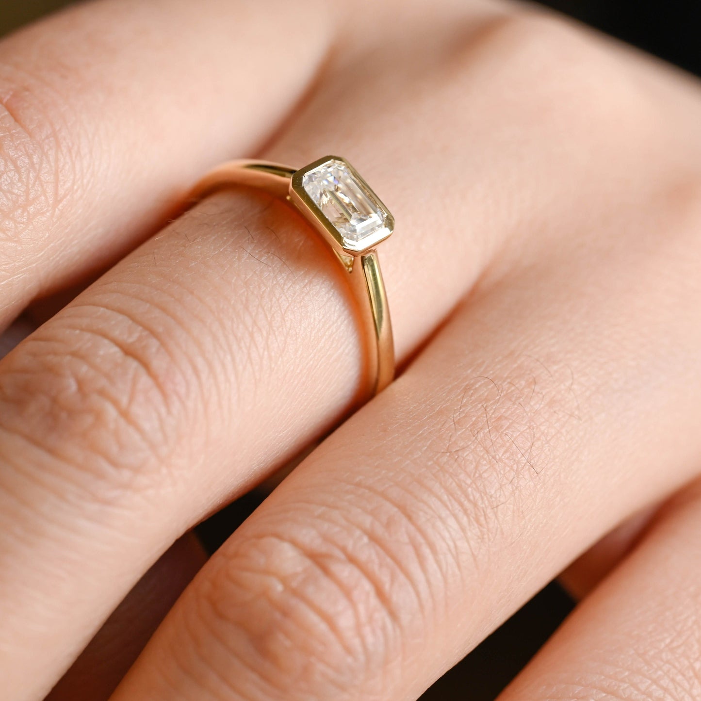 CausYou emerald cut moissanite engagement ring CausYou Bezel Solid Gold Emerald Cut Moissanite Engagement Ring, Promise Ring, Proposal Ring, Gift for Woman, Wife
