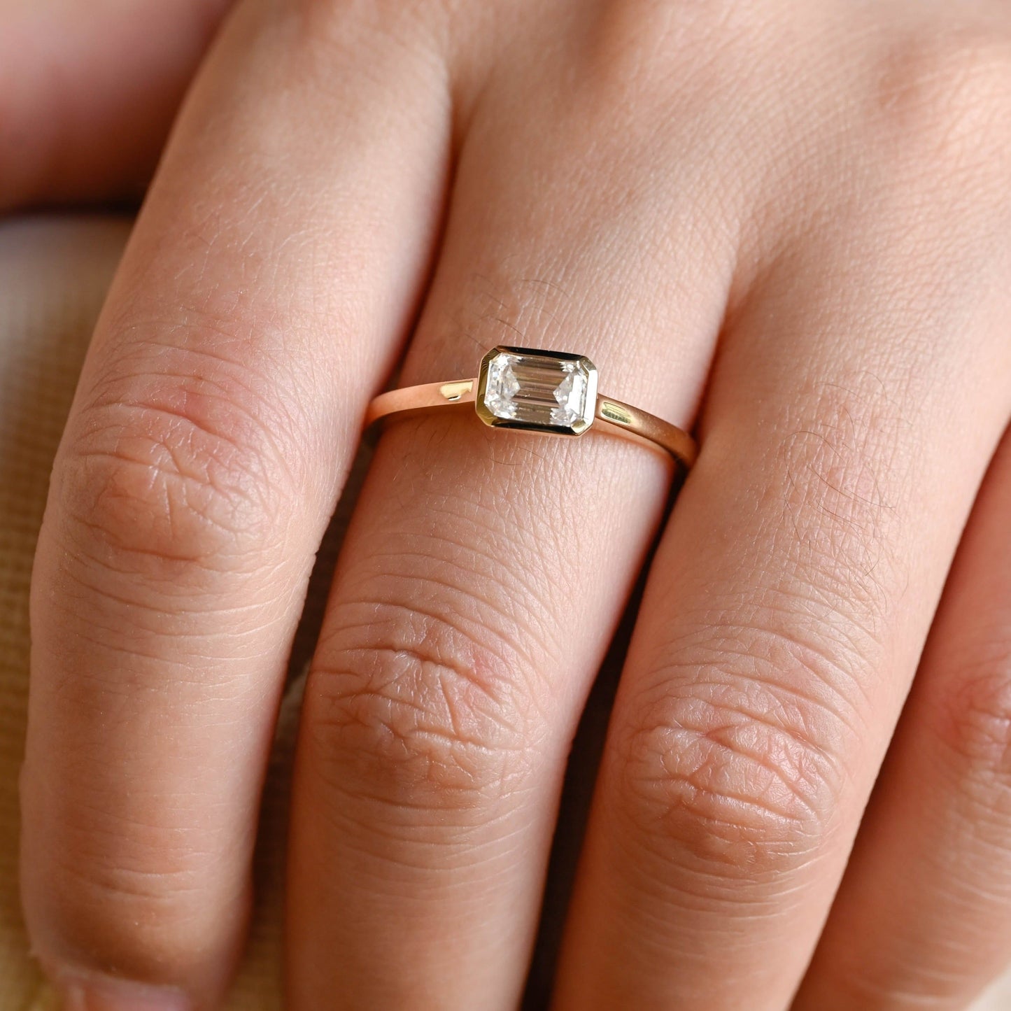 CausYou emerald cut moissanite engagement ring CausYou Bezel Solid Gold Emerald Cut Moissanite Engagement Ring, Promise Ring, Proposal Ring, Gift for Woman, Wife