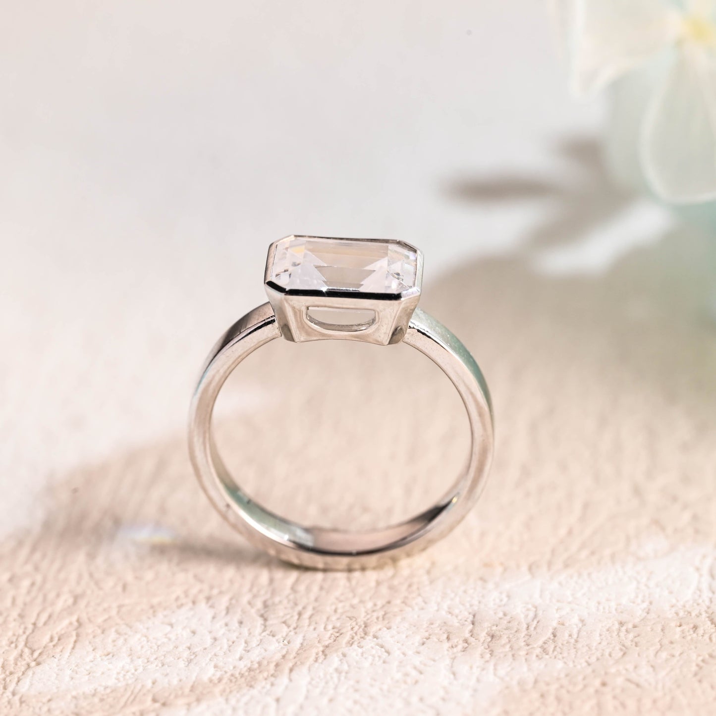 CausYou emerald cut moissanite engagement ring CausYou Solid Gold 3mm Width East West Emerald Cut Moissanite Engagement Ring Bezel Ring, Solitaire Promise Ring, Gift for Women Wife