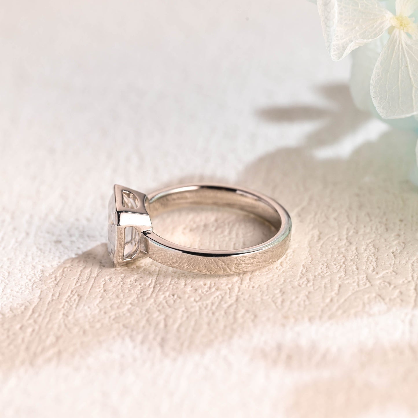 CausYou emerald cut moissanite engagement ring CausYou Solid Gold 3mm Width East West Emerald Cut Moissanite Engagement Ring Bezel Ring, Solitaire Promise Ring, Gift for Women Wife