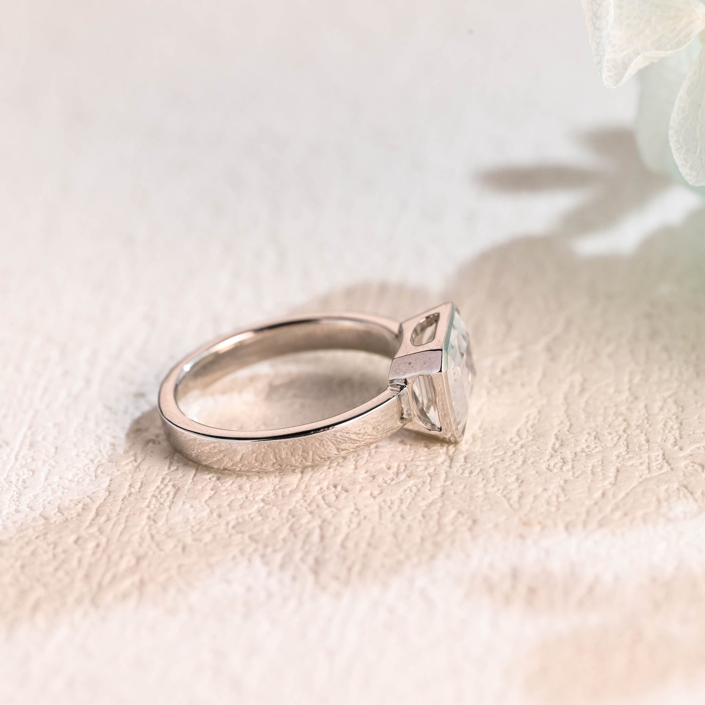 CausYou emerald cut moissanite engagement ring CausYou Solid Gold 3mm Width East West Emerald Cut Moissanite Engagement Ring Bezel Ring, Solitaire Promise Ring, Gift for Women Wife