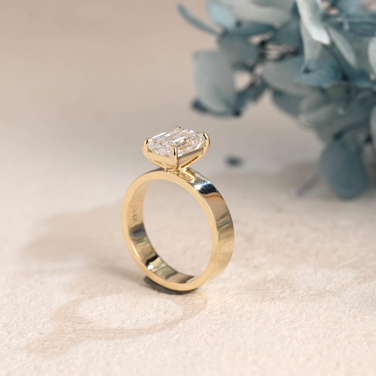 CausYou emerald cut moissanite engagement ring CausYou Solid Gold 4mm Width Emerald Cut Moissanite Engagement Ring, Solitaire Promise Ring