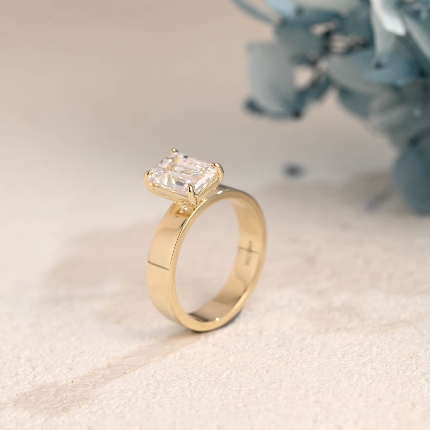 CausYou emerald cut moissanite engagement ring CausYou Solid Gold 4mm Width Emerald Cut Moissanite Engagement Ring, Solitaire Promise Ring
