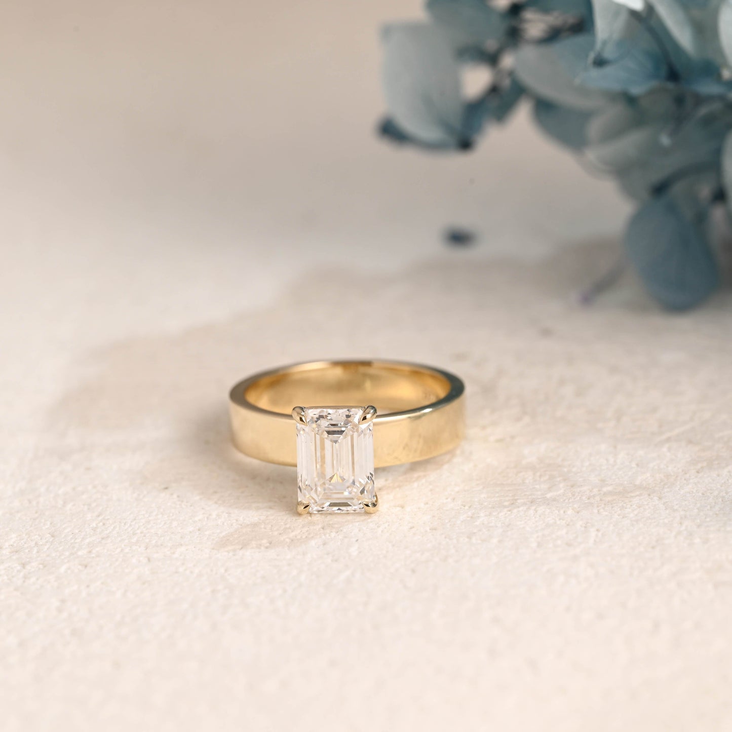 CausYou emerald cut moissanite engagement ring CausYou Solid Gold 4mm Width Emerald Cut Moissanite Engagement Ring, Solitaire Promise Ring