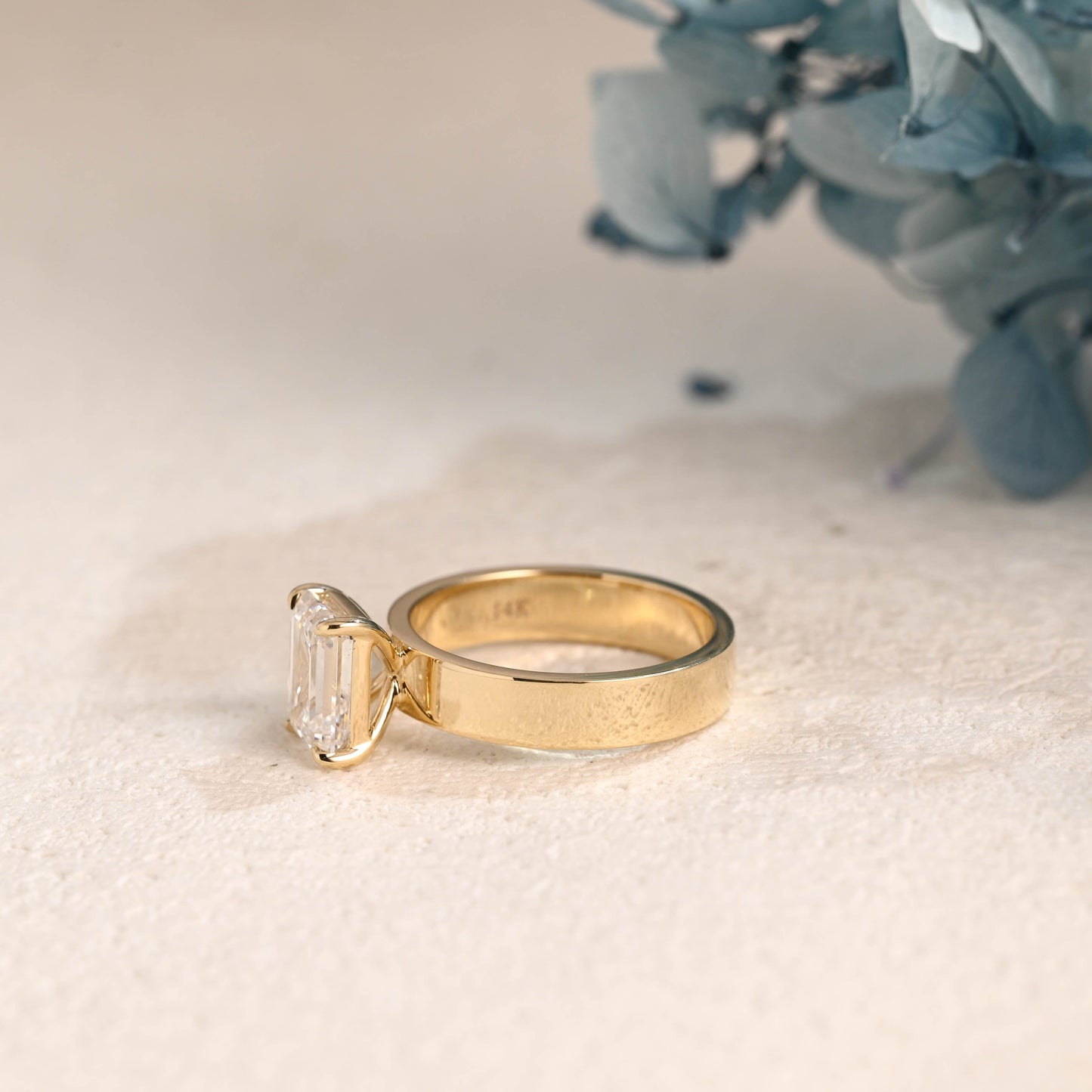 CausYou emerald cut moissanite engagement ring CausYou Solid Gold 4mm Width Emerald Cut Moissanite Engagement Ring, Solitaire Promise Ring