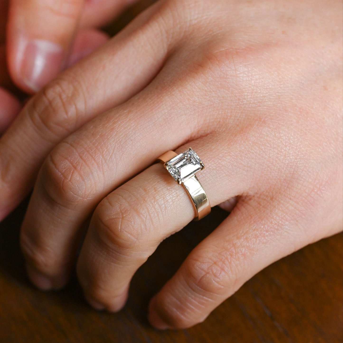CausYou emerald cut moissanite engagement ring CausYou Solid Gold 4mm Width Emerald Cut Moissanite Engagement Ring, Solitaire Promise Ring
