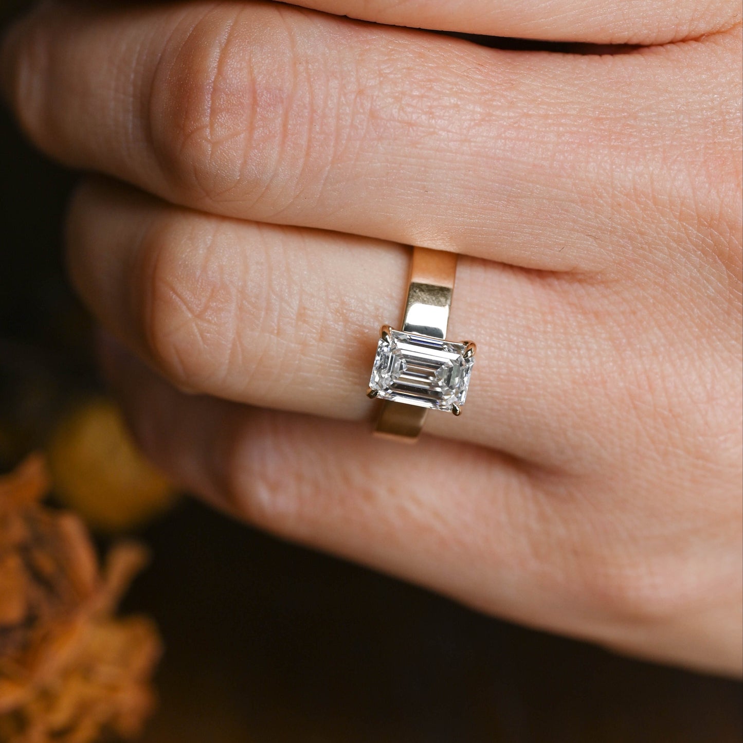 CausYou emerald cut moissanite engagement ring CausYou Solid Gold 4mm Width Emerald Cut Moissanite Engagement Ring, Solitaire Promise Ring