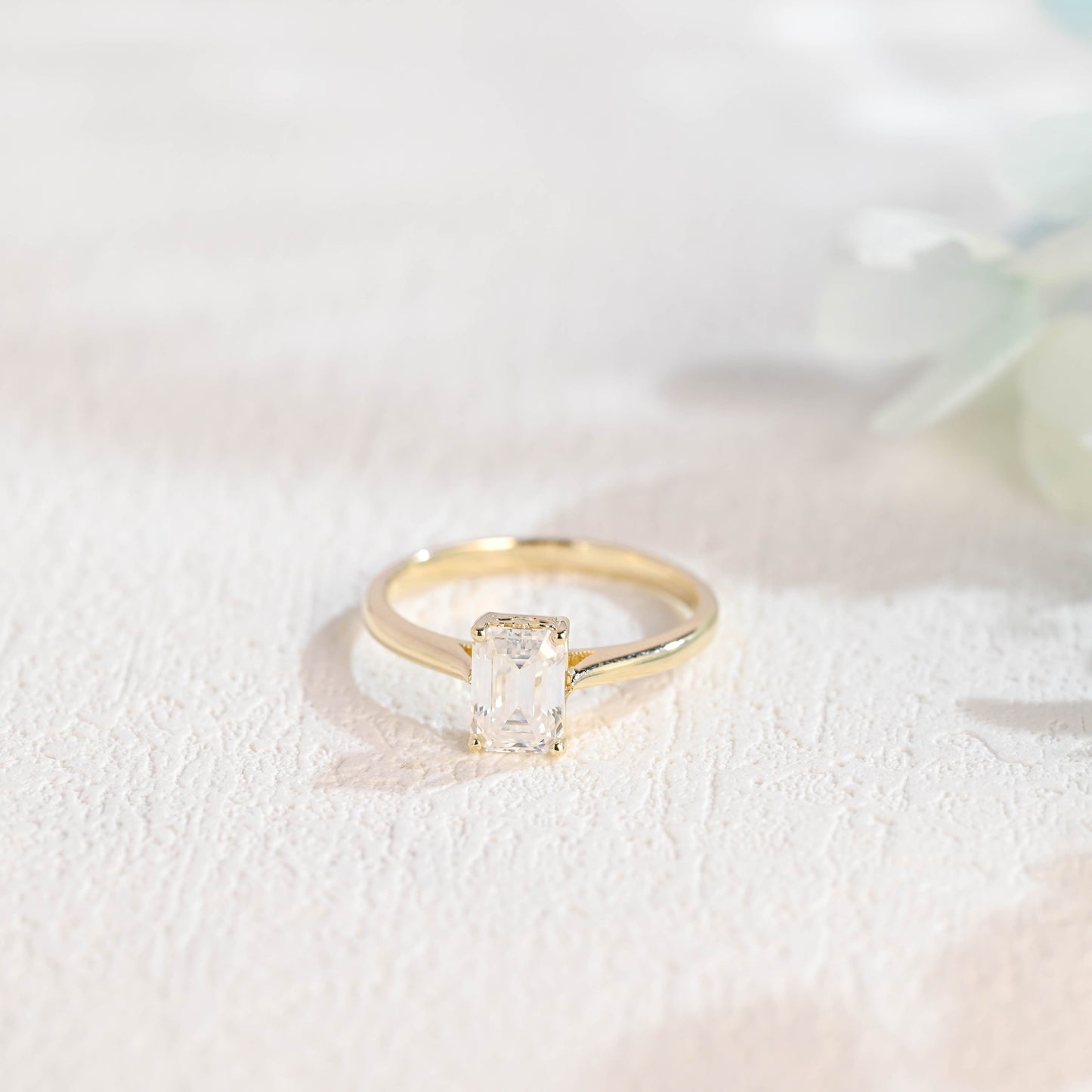 CausYou emerald cut moissanite engagement ring CausYou Solid Gold Cathedral Setting Emerald Cut Moissanite Engagement Ring, Solitaire Promise Ring, Gift for Women, Wife