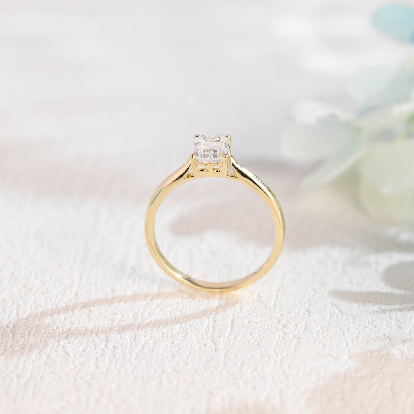 CausYou emerald cut moissanite engagement ring CausYou Solid Gold Cathedral Setting Emerald Cut Moissanite Engagement Ring, Solitaire Promise Ring, Gift for Women, Wife