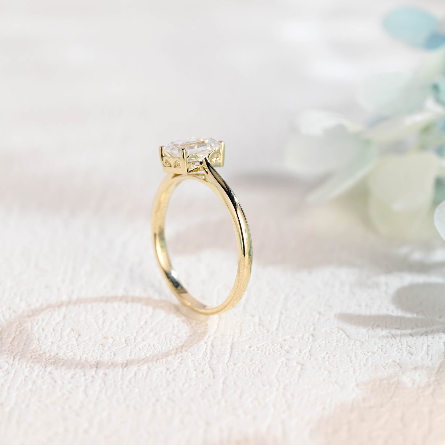CausYou emerald cut moissanite engagement ring CausYou Solid Gold Cathedral Setting Emerald Cut Moissanite Engagement Ring, Solitaire Promise Ring, Gift for Women, Wife