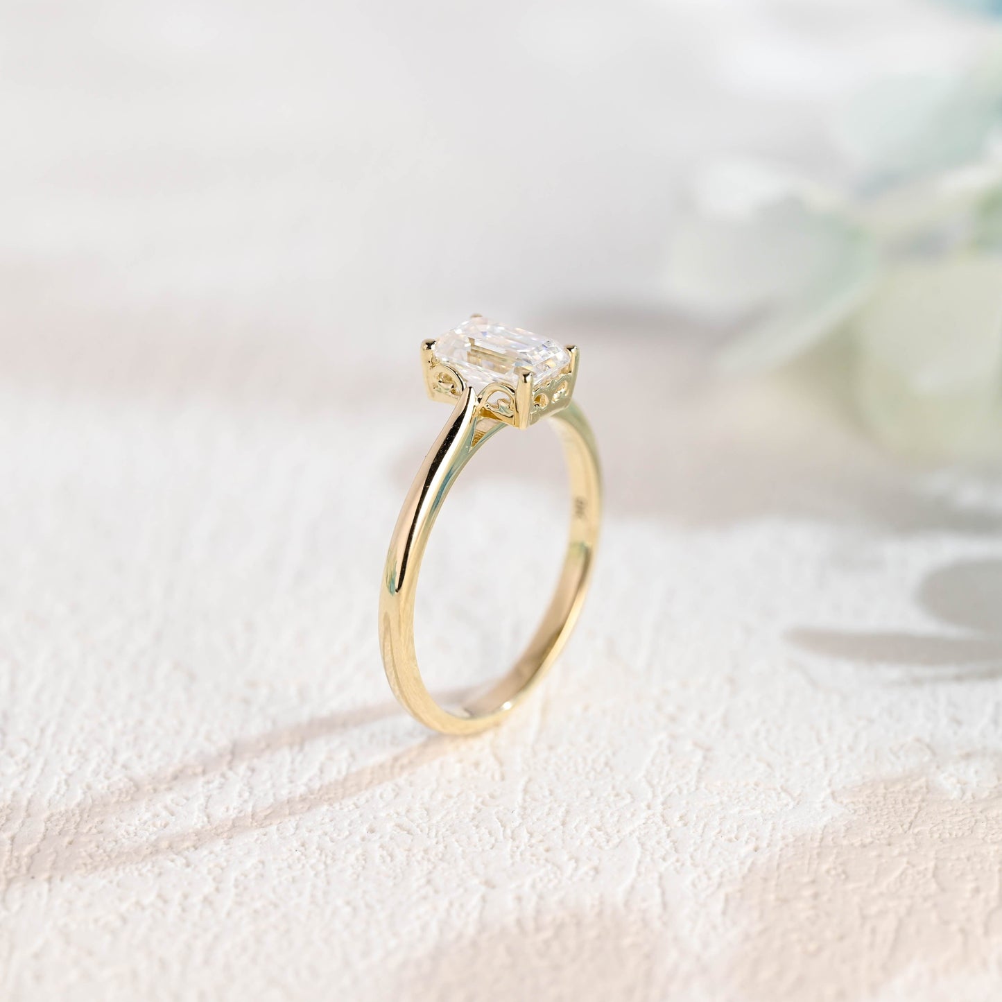 CausYou emerald cut moissanite engagement ring CausYou Solid Gold Cathedral Setting Emerald Cut Moissanite Engagement Ring, Solitaire Promise Ring, Gift for Women, Wife