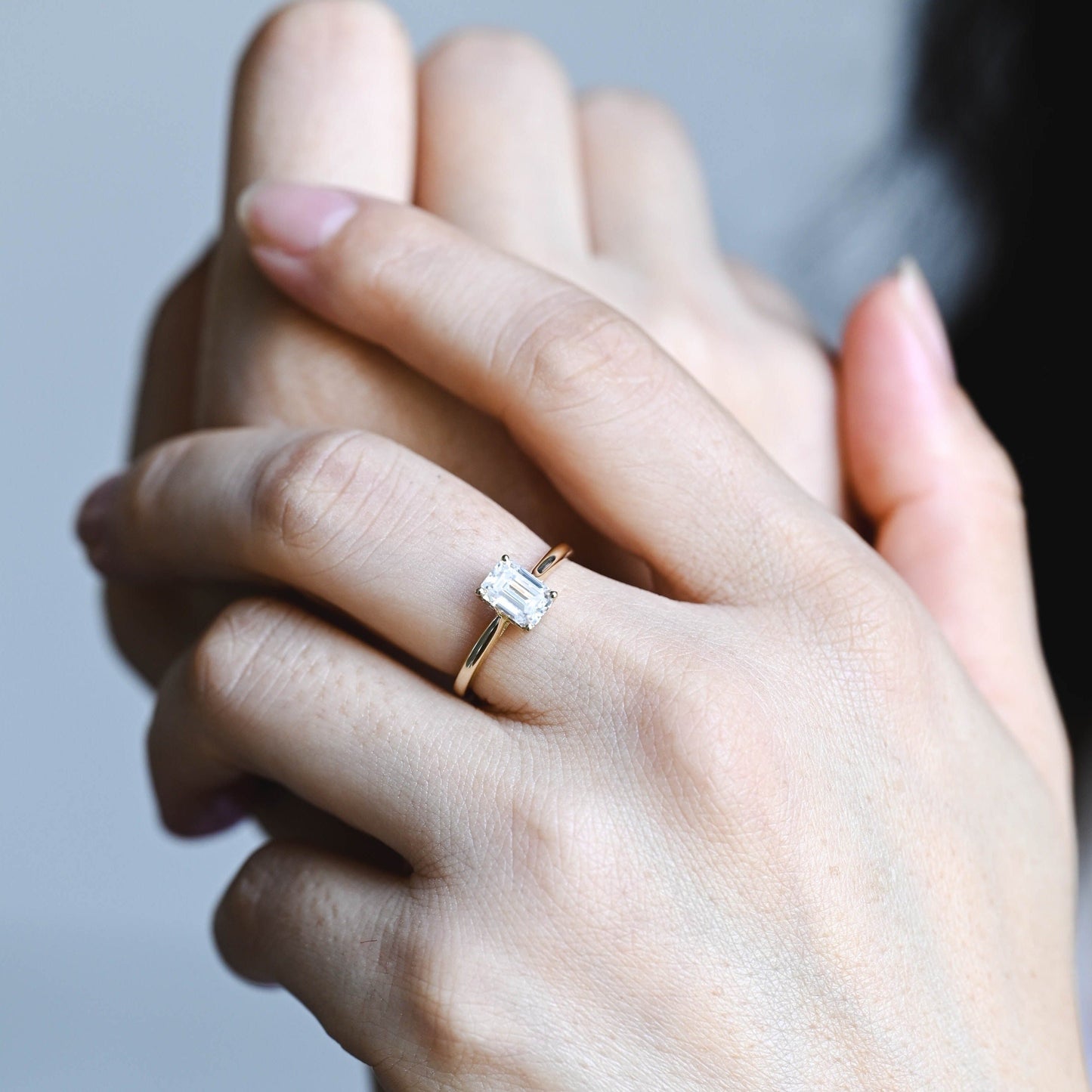 CausYou emerald cut moissanite engagement ring CausYou Solid Gold Cathedral Setting Emerald Cut Moissanite Engagement Ring, Solitaire Promise Ring, Gift for Women, Wife