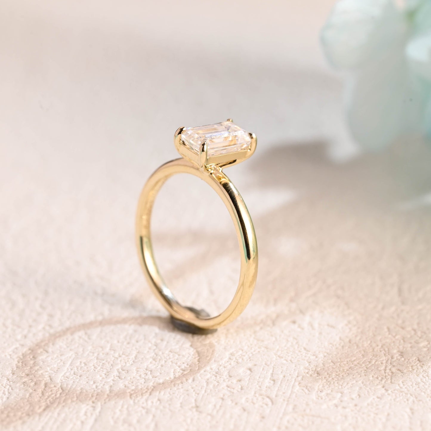 CausYou emerald cut moissanite engagement ring CausYou Solid Gold Elongated Emerald Cut Moissanite Engagement Ring