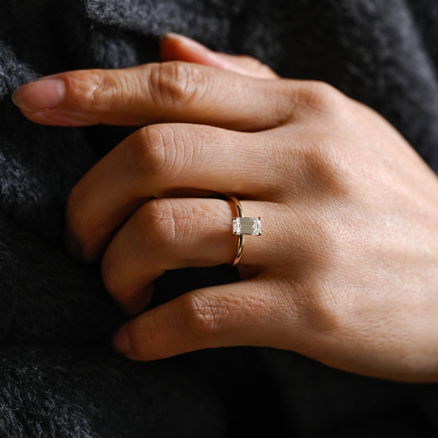 CausYou emerald cut moissanite engagement ring CausYou Solid Gold Elongated Emerald Cut Moissanite Engagement Ring