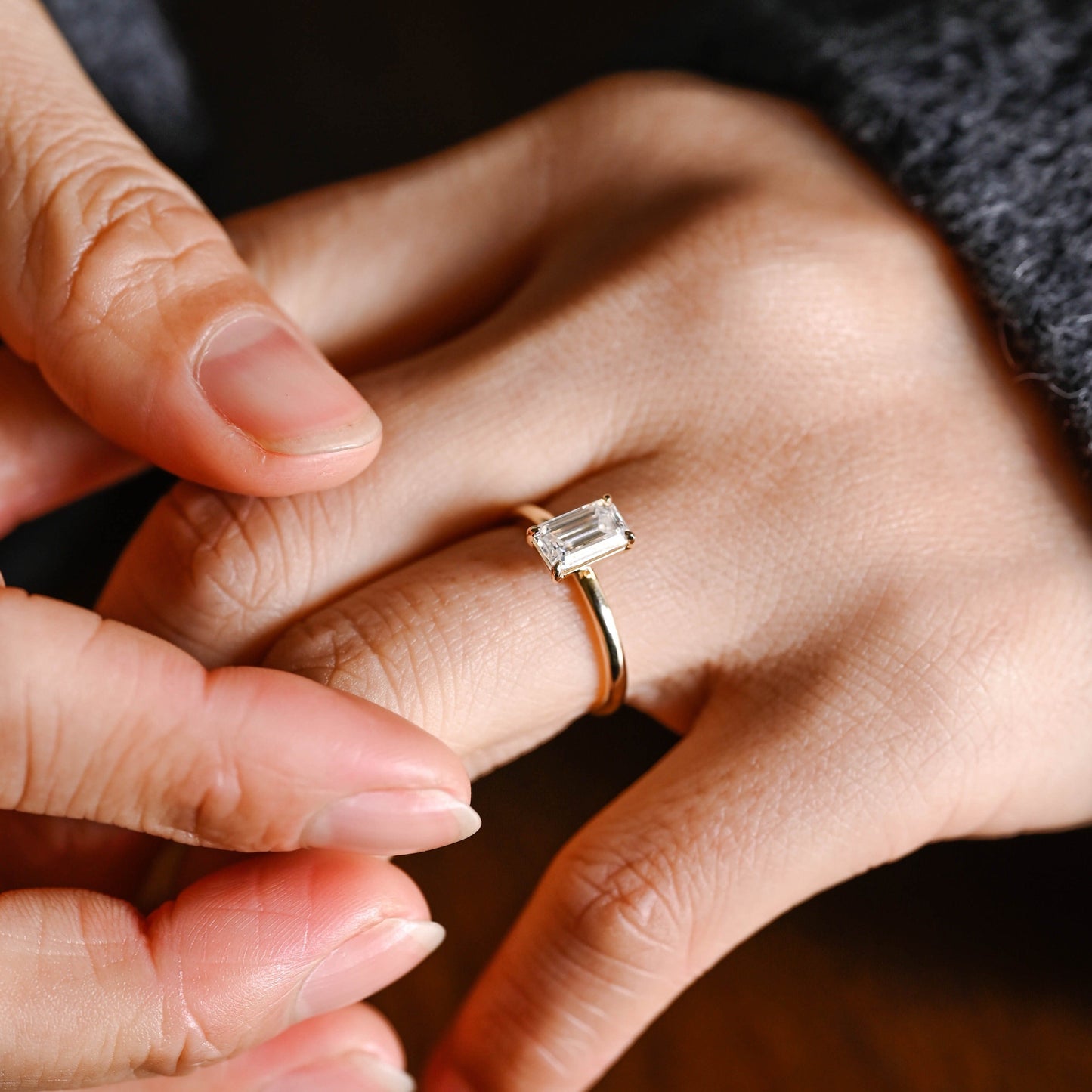 CausYou emerald cut moissanite engagement ring CausYou Solid Gold Elongated Emerald Cut Moissanite Engagement Ring
