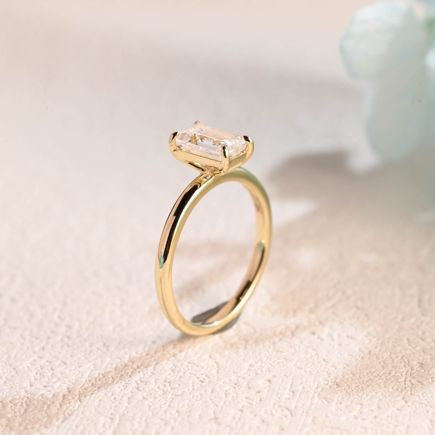 CausYou emerald cut moissanite engagement ring CausYou Solid Gold Elongated Emerald Cut Moissanite Engagement Ring