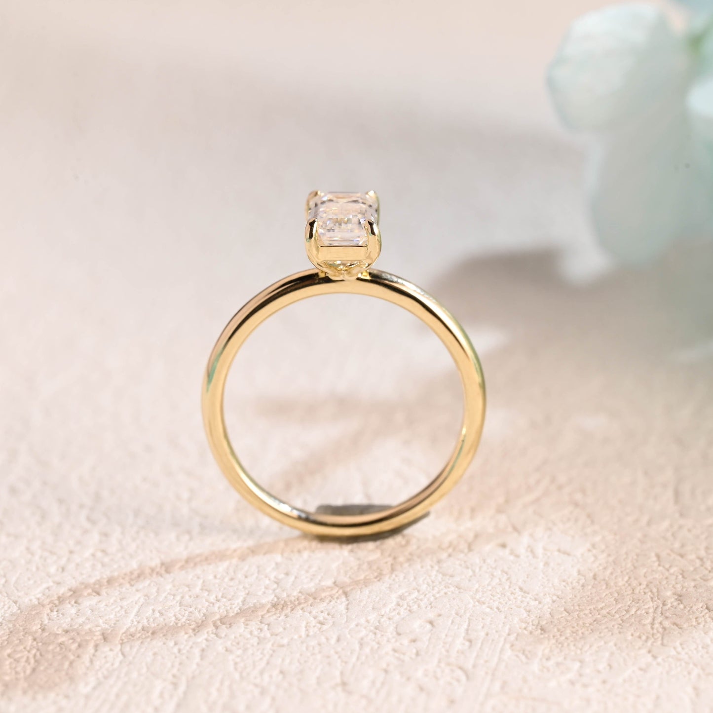 CausYou emerald cut moissanite engagement ring CausYou Solid Gold Elongated Emerald Cut Moissanite Engagement Ring