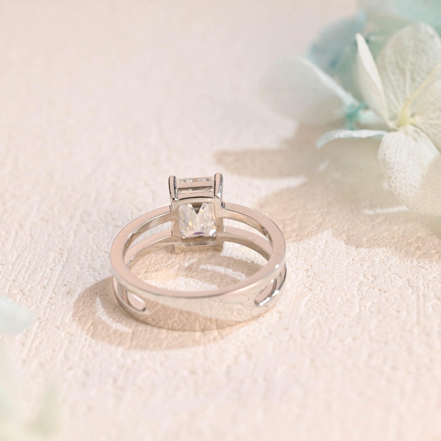 CausYou emerald cut moissanite engagement ring CausYou Solid Gold Emerald Cut Moissanite Engagement Ring, Double Band Promise Ring, Proposal Ring, Gift for Women Wife