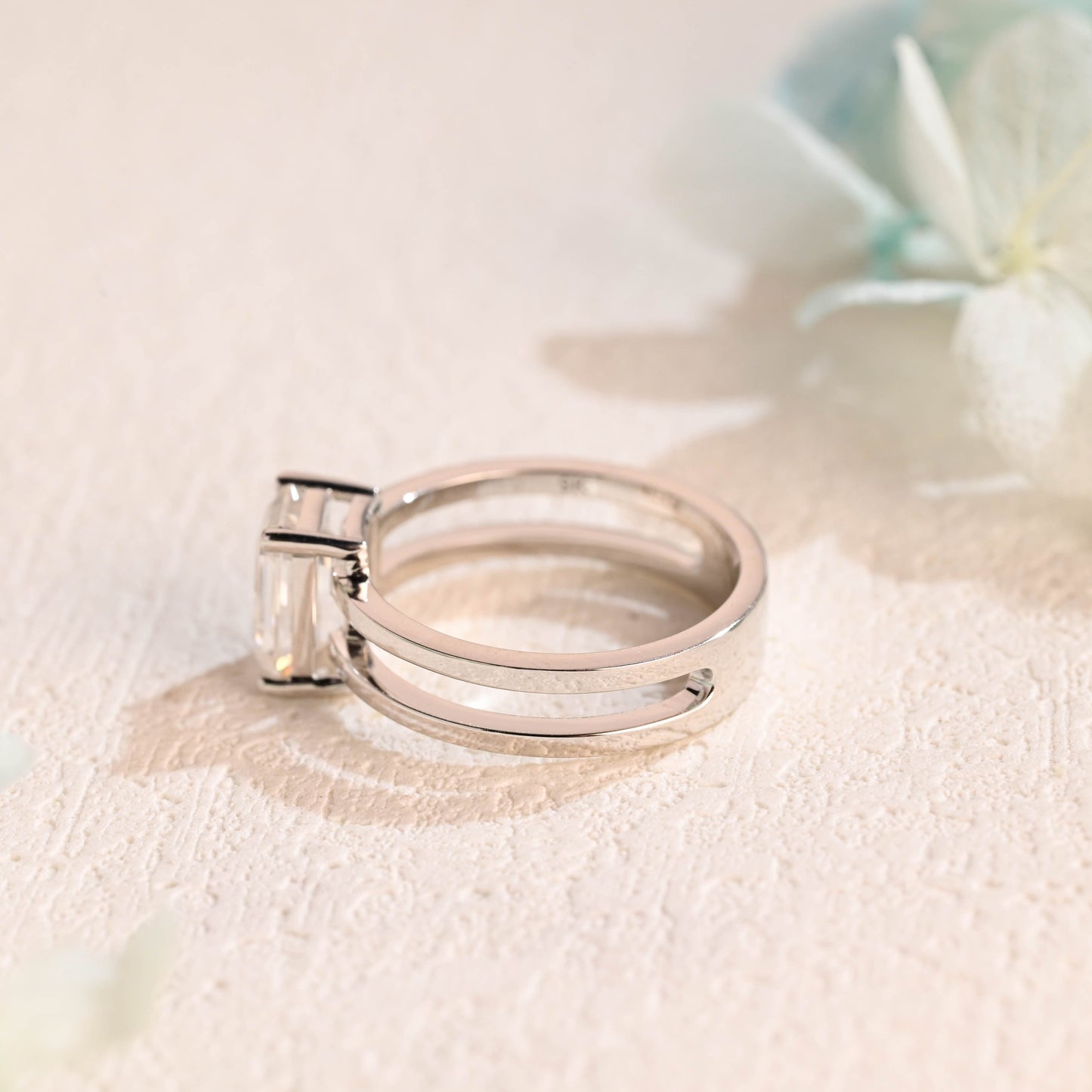 CausYou emerald cut moissanite engagement ring CausYou Solid Gold Emerald Cut Moissanite Engagement Ring, Double Band Promise Ring, Proposal Ring, Gift for Women Wife