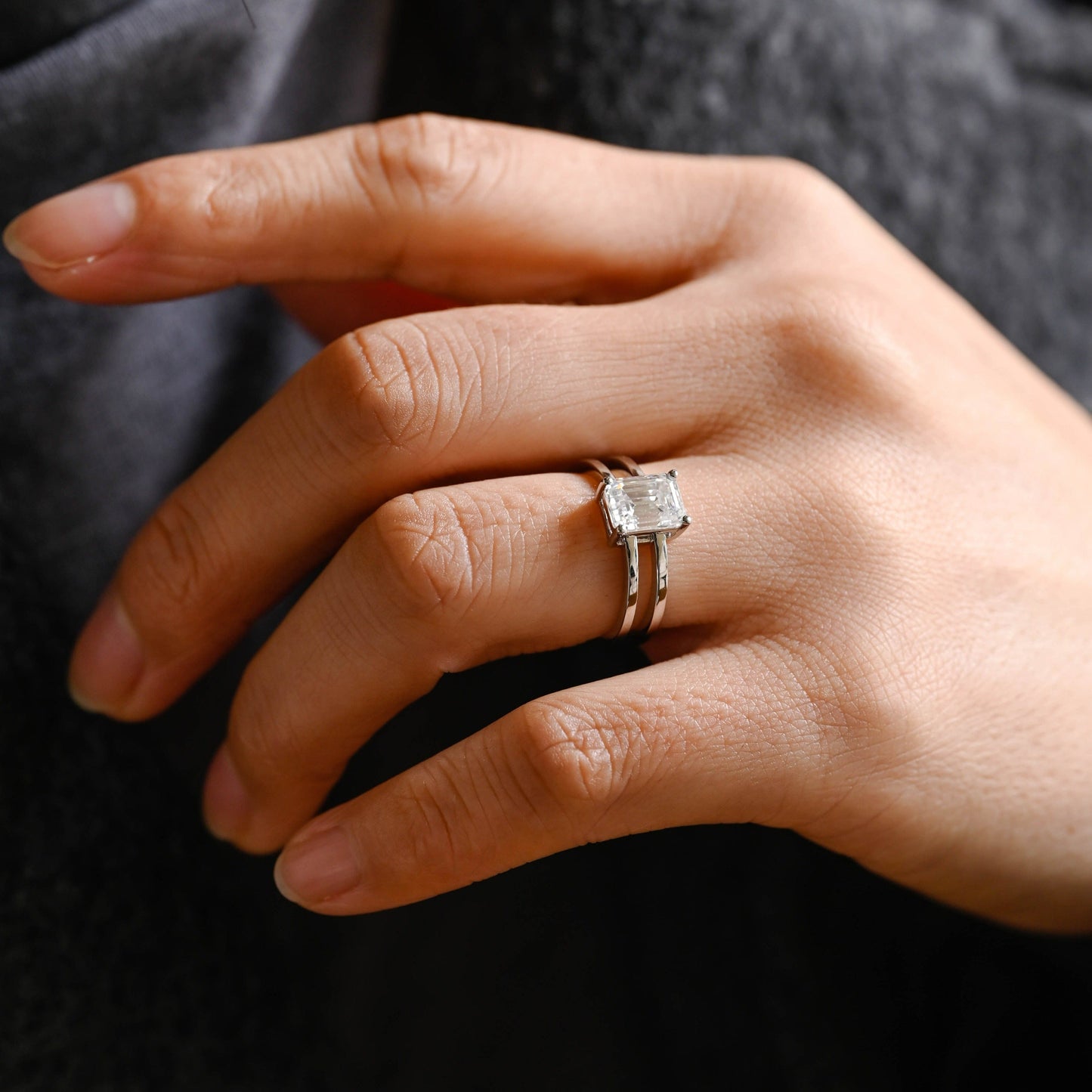 CausYou emerald cut moissanite engagement ring CausYou Solid Gold Emerald Cut Moissanite Engagement Ring, Double Band Promise Ring, Proposal Ring, Gift for Women Wife