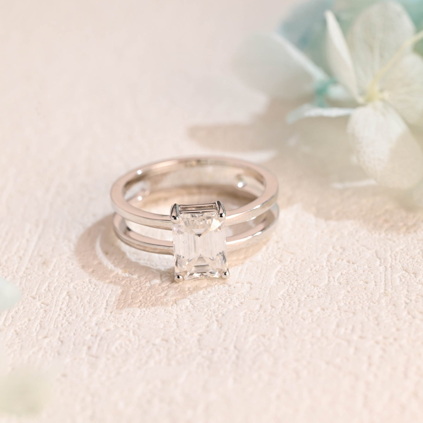 CausYou emerald cut moissanite engagement ring CausYou Solid Gold Emerald Cut Moissanite Engagement Ring, Double Band Promise Ring, Proposal Ring, Gift for Women Wife