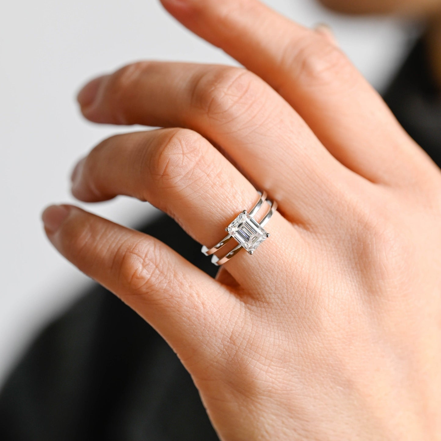 CausYou emerald cut moissanite engagement ring CausYou Solid Gold Emerald Cut Moissanite Engagement Ring, Double Band Promise Ring, Proposal Ring, Gift for Women Wife