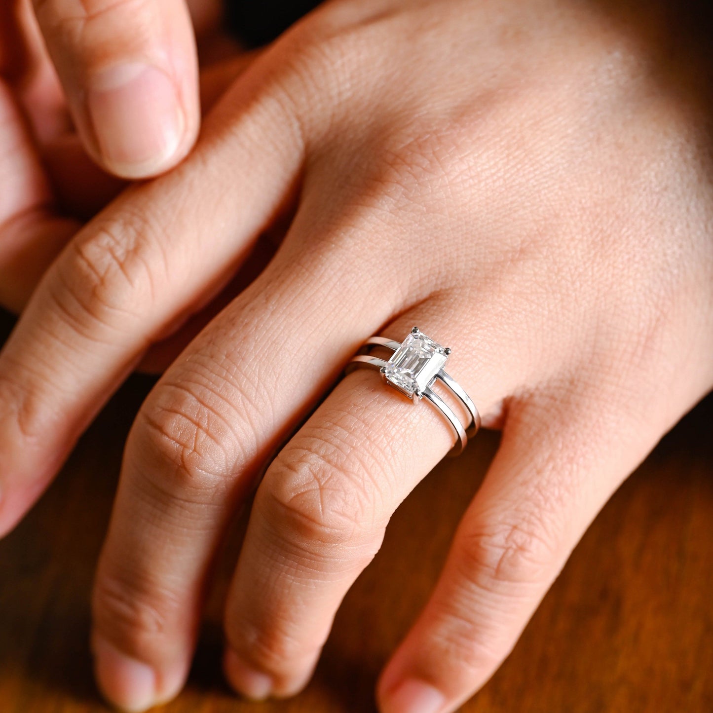 CausYou emerald cut moissanite engagement ring CausYou Solid Gold Emerald Cut Moissanite Engagement Ring, Double Band Promise Ring, Proposal Ring, Gift for Women Wife