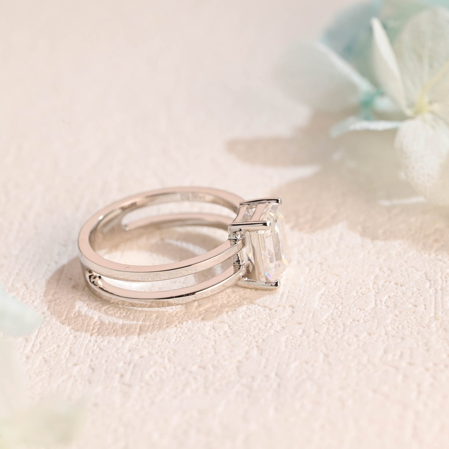 CausYou emerald cut moissanite engagement ring CausYou Solid Gold Emerald Cut Moissanite Engagement Ring, Double Band Promise Ring, Proposal Ring, Gift for Women Wife