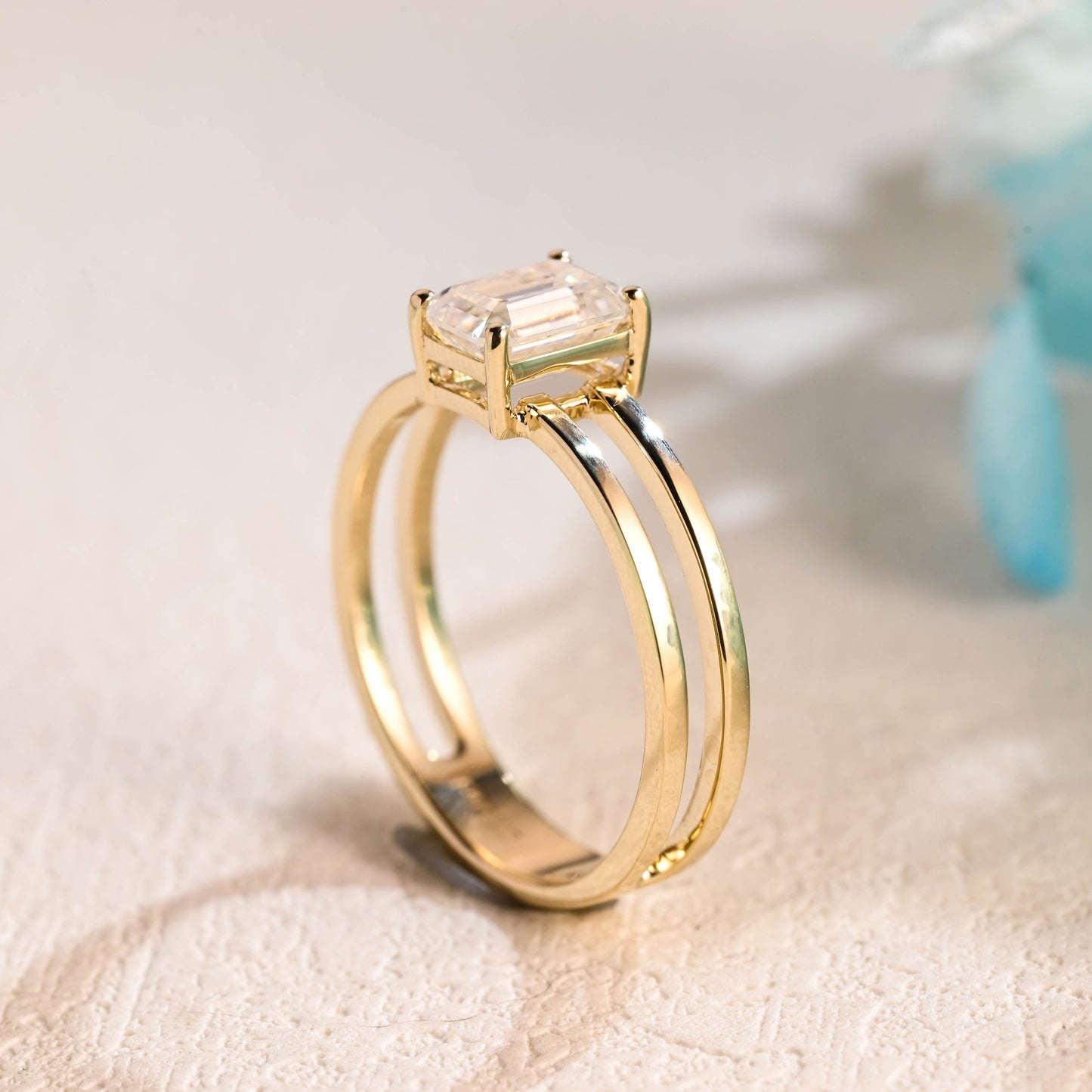 CausYou emerald cut moissanite engagement ring CausYou Solid Gold Emerald Cut Moissanite Engagement Ring, Double Band Promise Ring, Proposal Ring, Gift for Women Wife