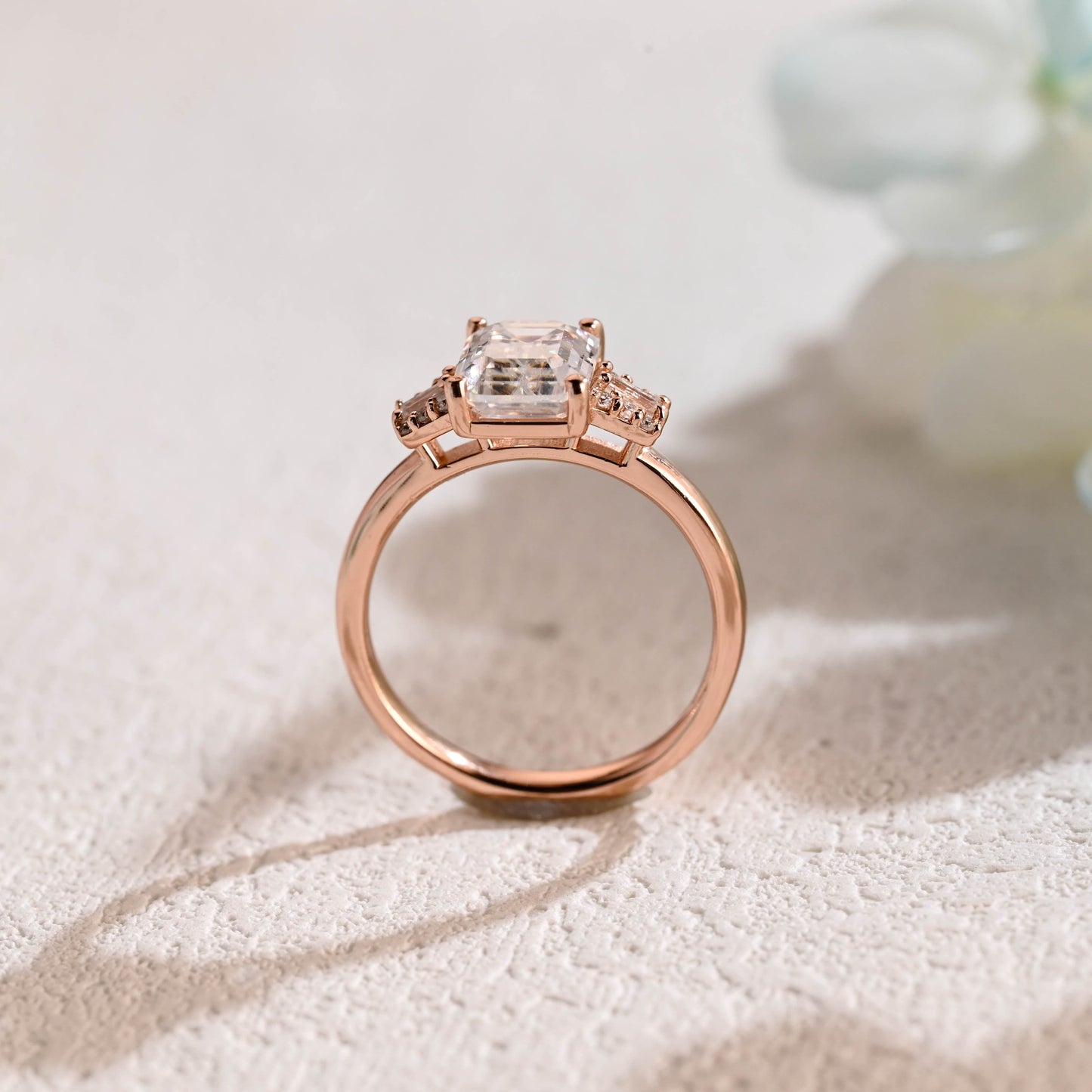 CausYou emerald cut moissanite engagement ring CausYou Solid Gold Emerald Cut Moissanite Engagement Ring, Three Stone Trapezoid Accents Promise Bridal Ring for Women