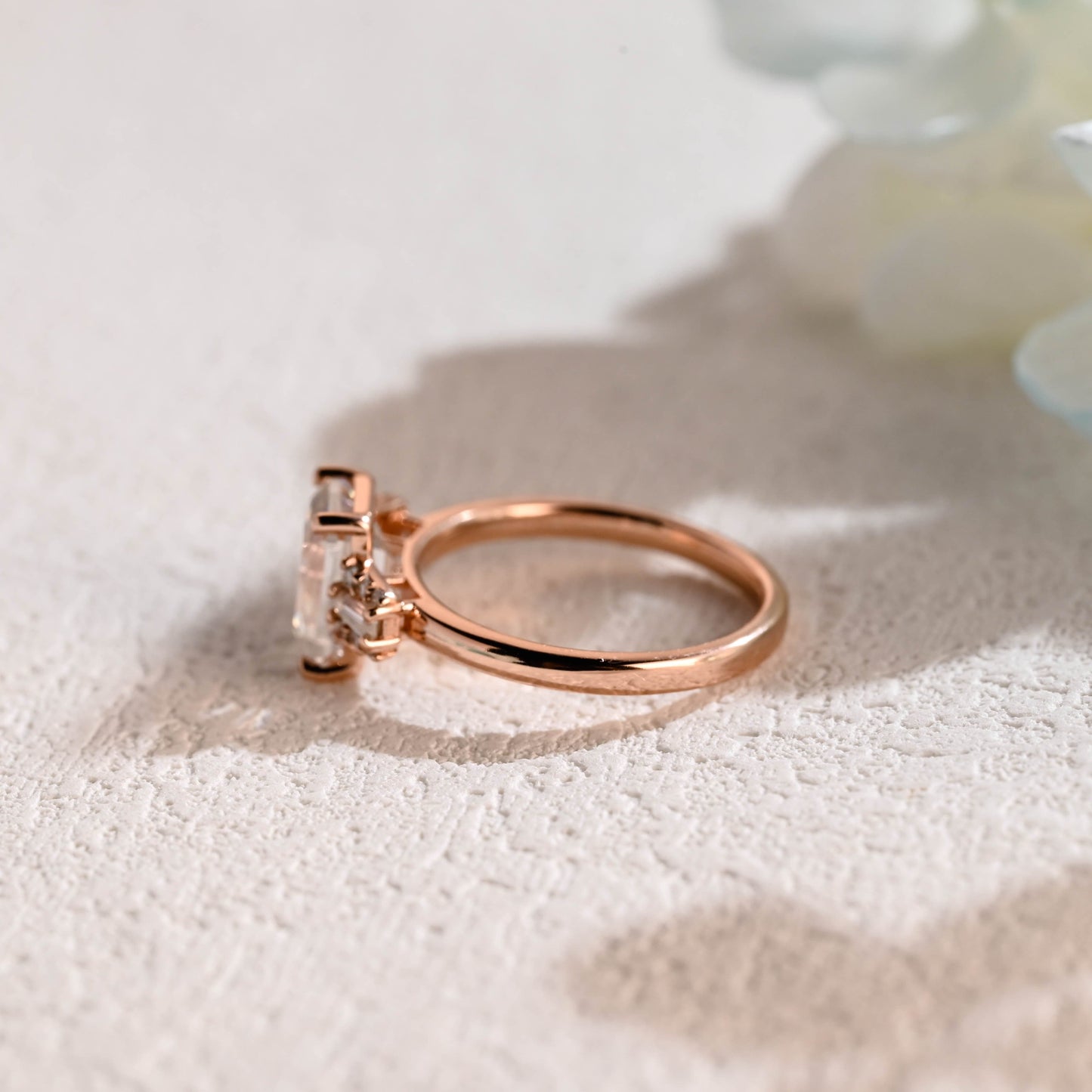 CausYou emerald cut moissanite engagement ring CausYou Solid Gold Emerald Cut Moissanite Engagement Ring, Three Stone Trapezoid Accents Promise Bridal Ring for Women