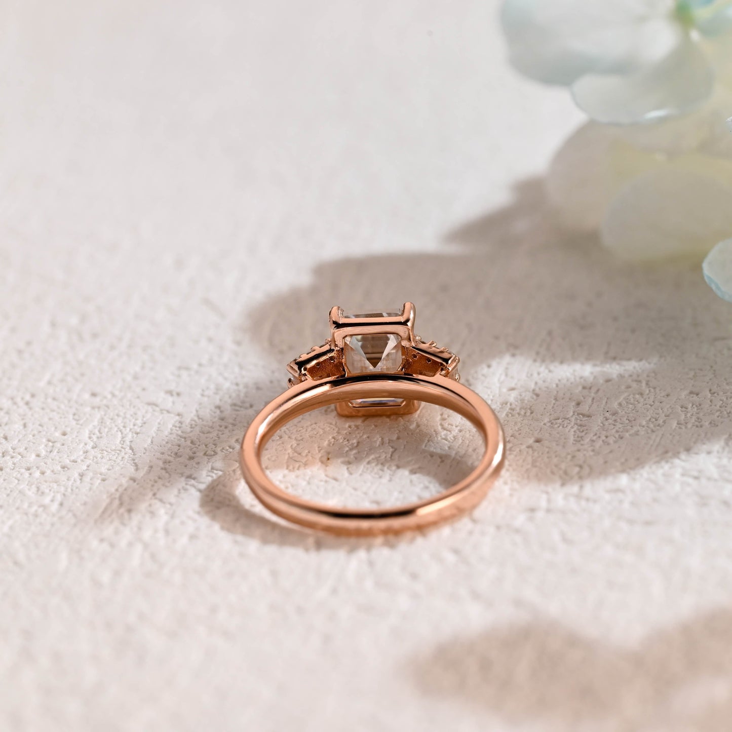 CausYou emerald cut moissanite engagement ring CausYou Solid Gold Emerald Cut Moissanite Engagement Ring, Three Stone Trapezoid Accents Promise Bridal Ring for Women