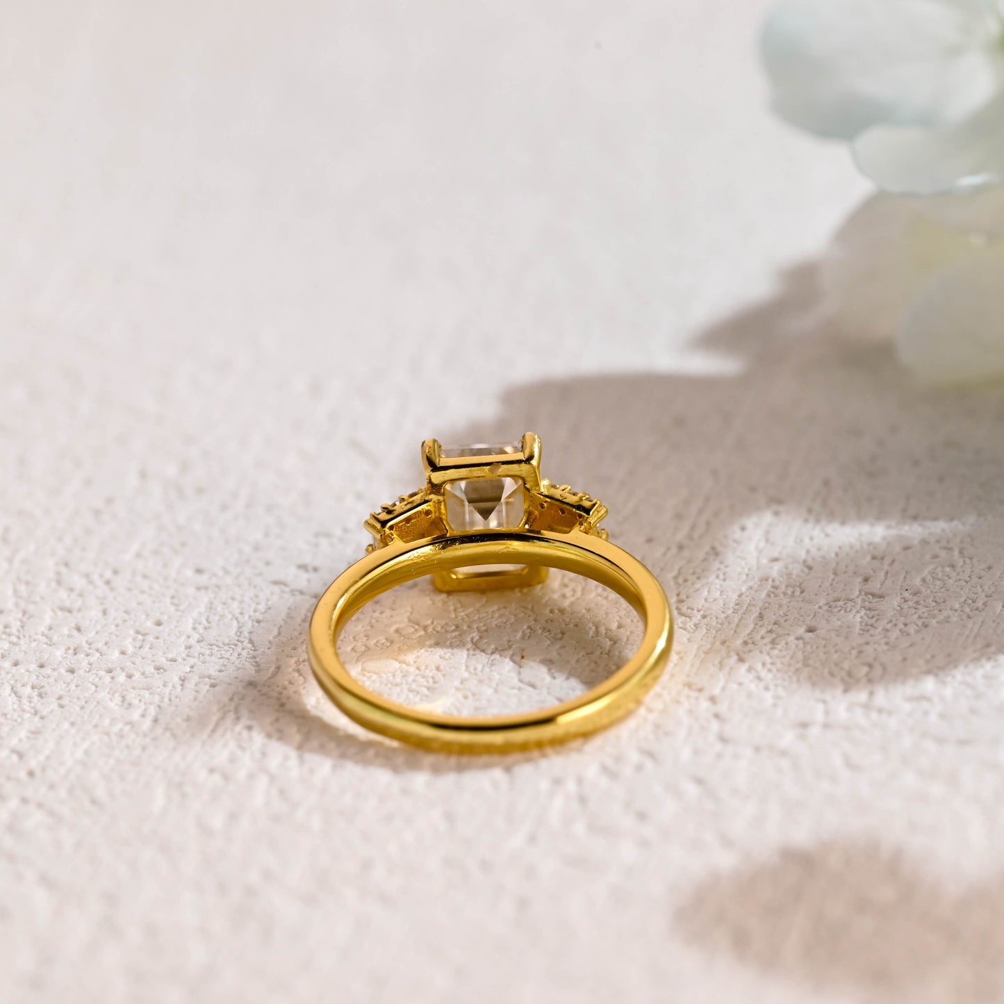 CausYou emerald cut moissanite engagement ring CausYou Solid Gold Emerald Cut Moissanite Engagement Ring, Three Stone Trapezoid Accents Promise Bridal Ring for Women