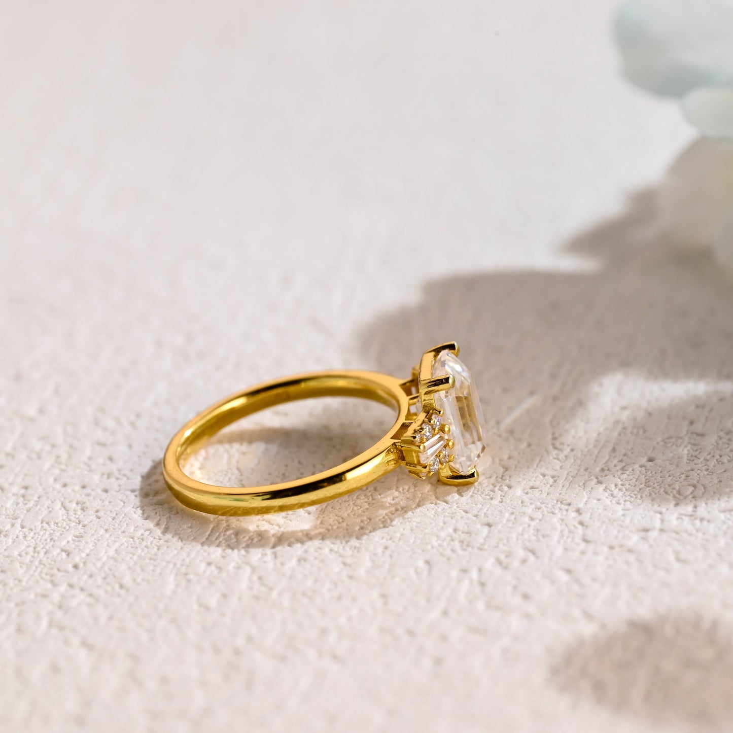 CausYou emerald cut moissanite engagement ring CausYou Solid Gold Emerald Cut Moissanite Engagement Ring, Three Stone Trapezoid Accents Promise Bridal Ring for Women