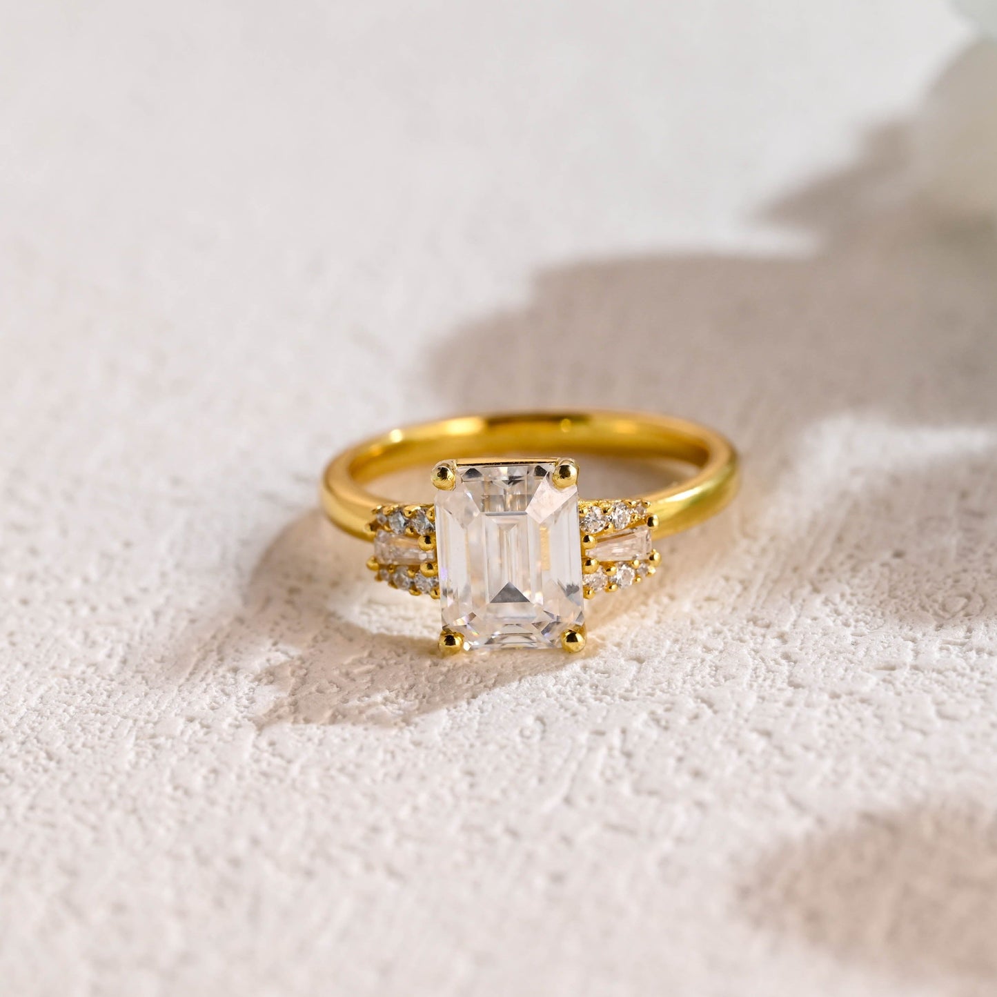 CausYou emerald cut moissanite engagement ring CausYou Solid Gold Emerald Cut Moissanite Engagement Ring, Three Stone Trapezoid Accents Promise Bridal Ring for Women