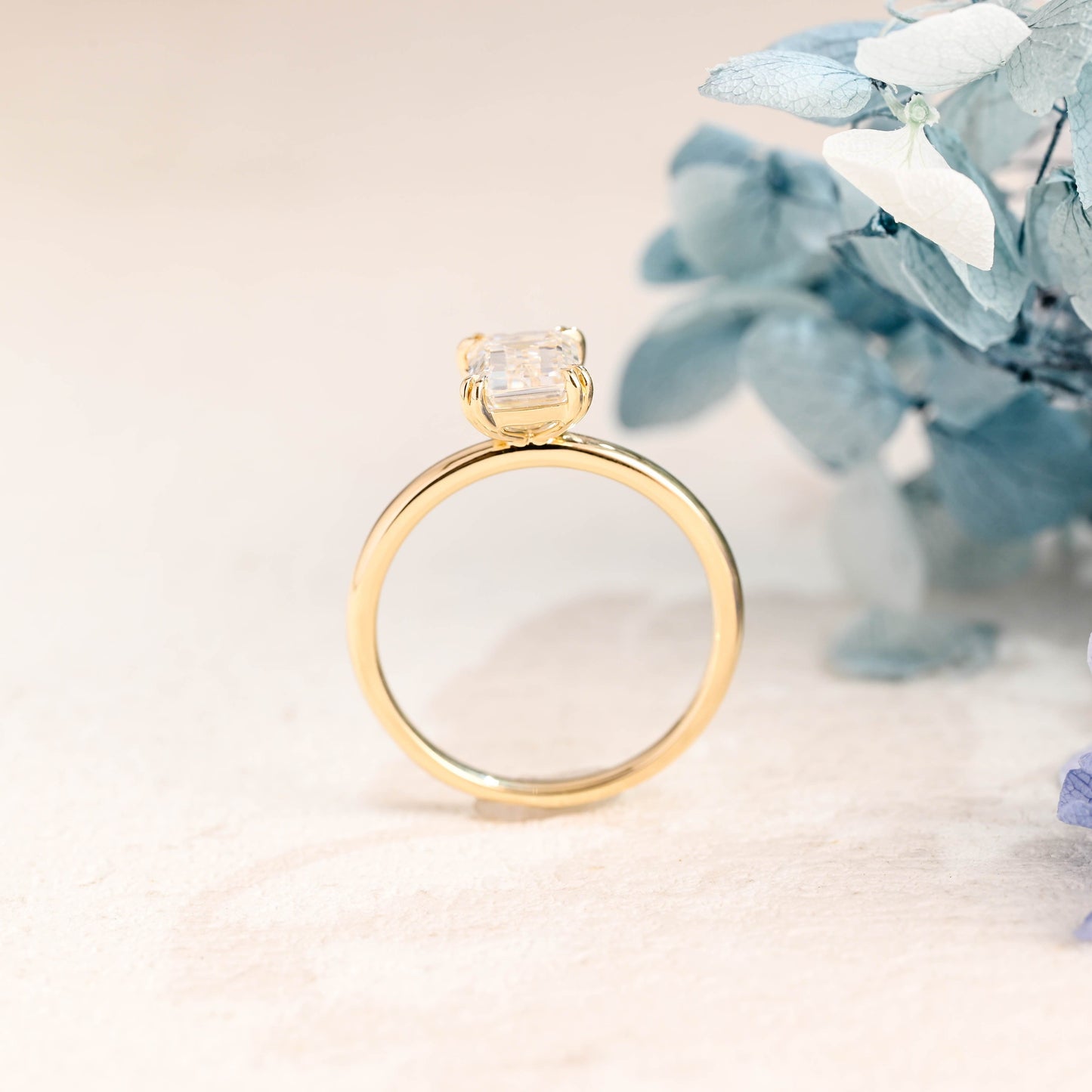 CausYou emerald cut moissanite engagement ring CausYou Solid Gold Solitaire Emerald Cut Moissanite Engagement Ring
