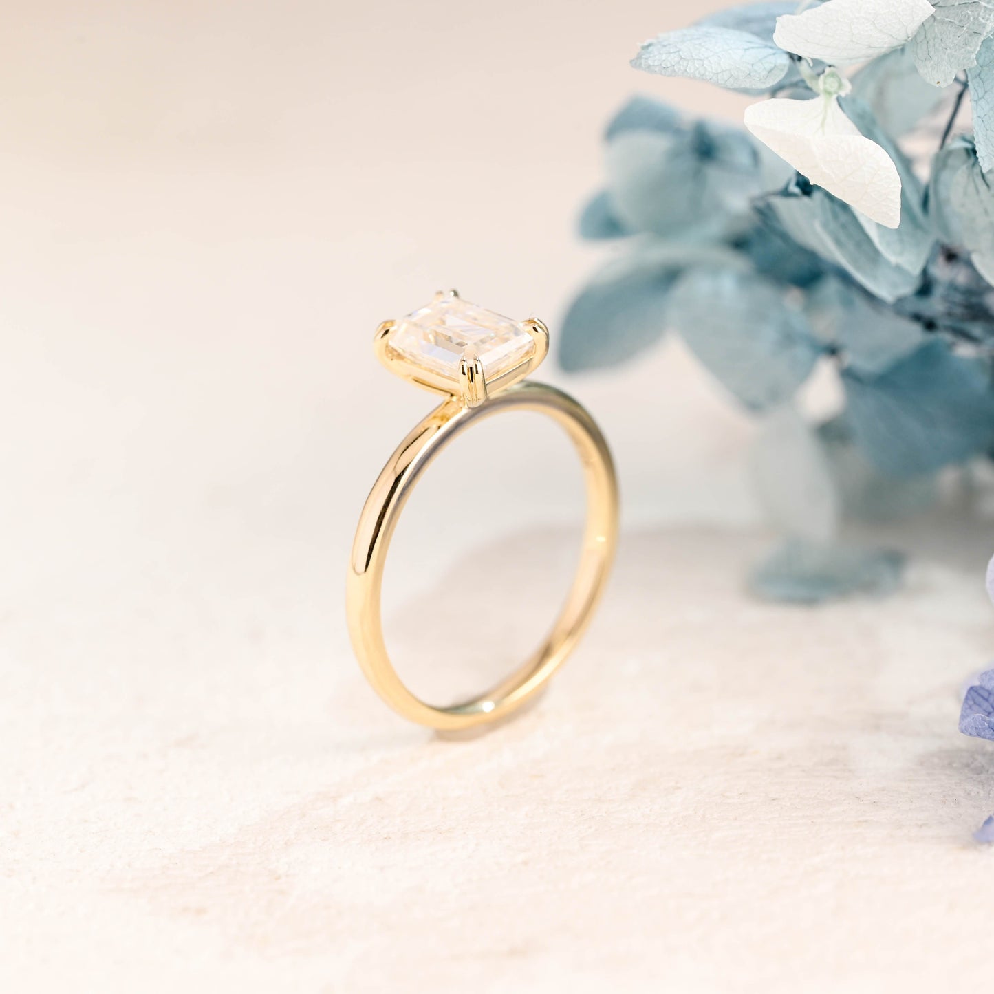 CausYou emerald cut moissanite engagement ring CausYou Solid Gold Solitaire Emerald Cut Moissanite Engagement Ring