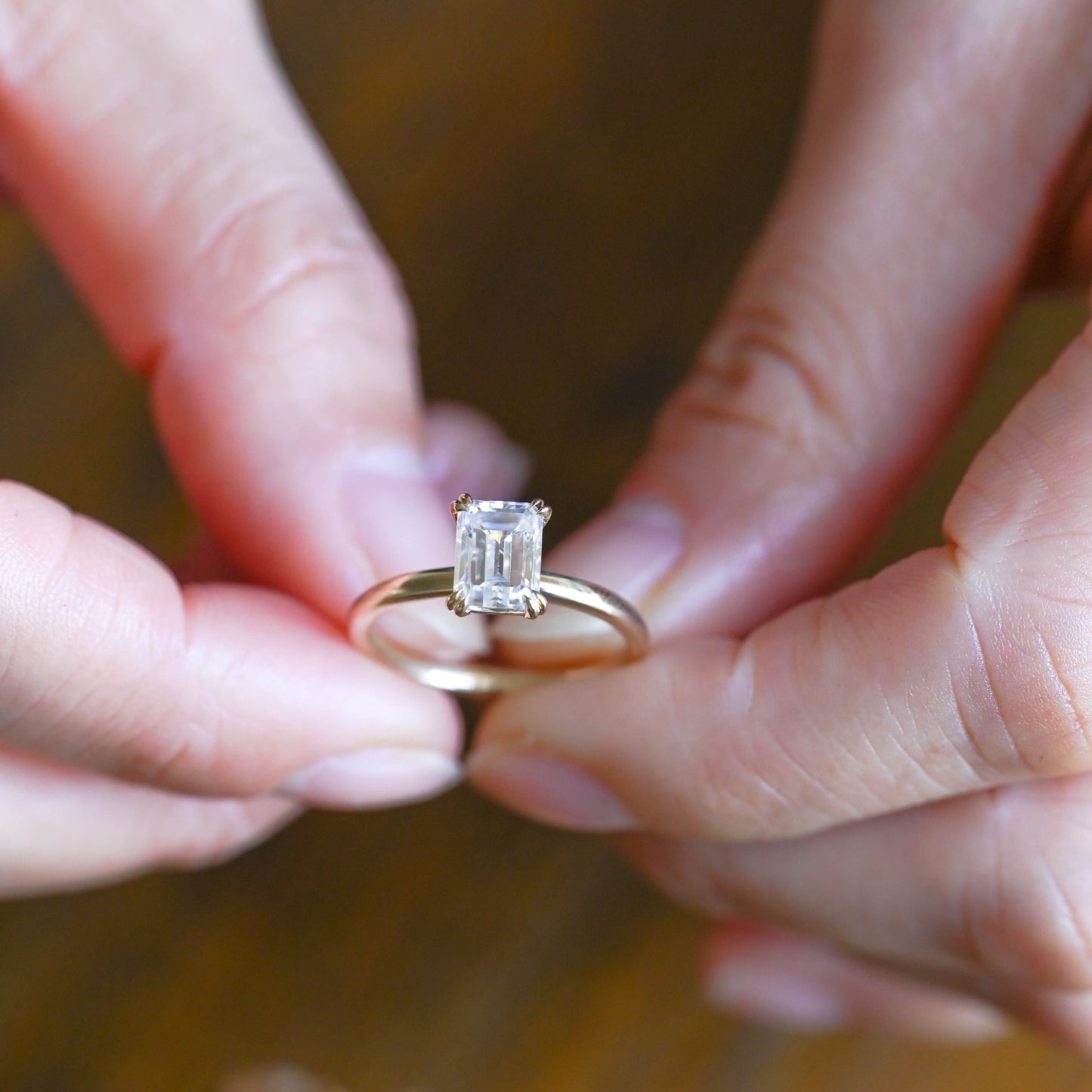 CausYou emerald cut moissanite engagement ring CausYou Solid Gold Solitaire Emerald Cut Moissanite Engagement Ring