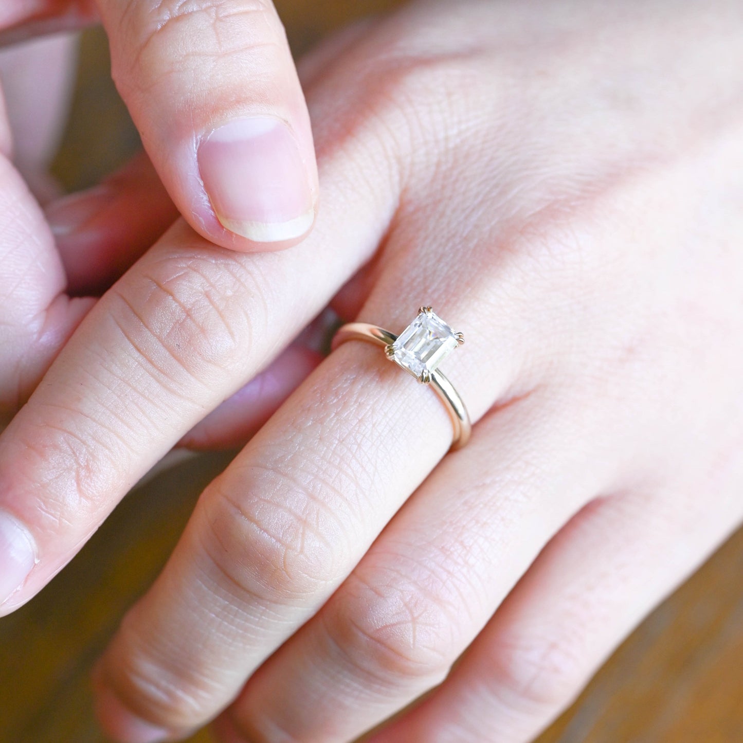 CausYou emerald cut moissanite engagement ring CausYou Solid Gold Solitaire Emerald Cut Moissanite Engagement Ring