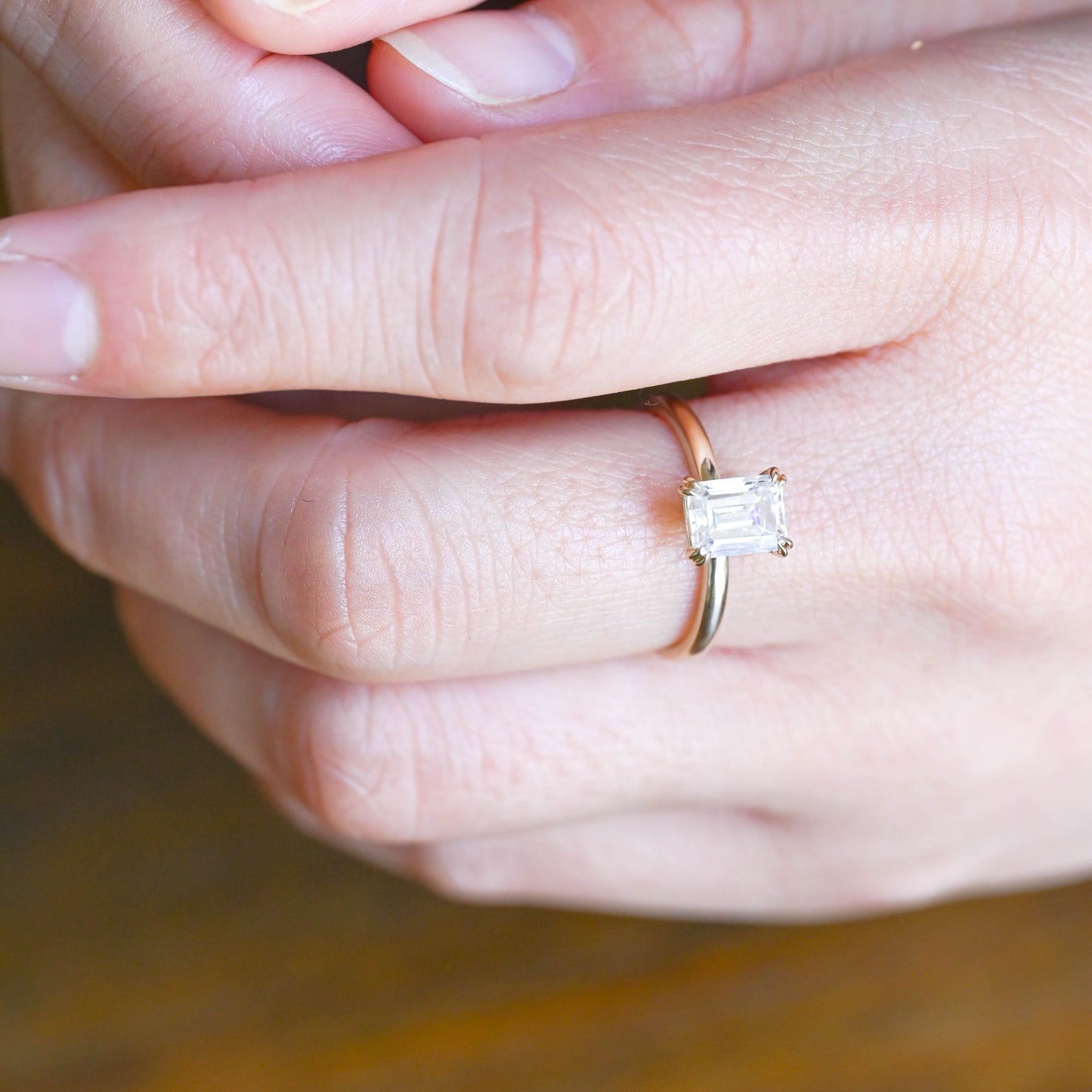 CausYou emerald cut moissanite engagement ring CausYou Solid Gold Solitaire Emerald Cut Moissanite Engagement Ring