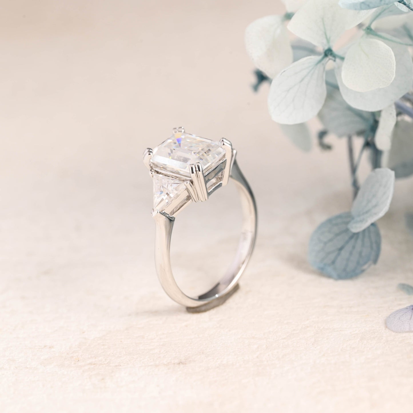 CausYou emerald cut moissanite engagement ring Emerald Cut Moissanite Engagement Ring