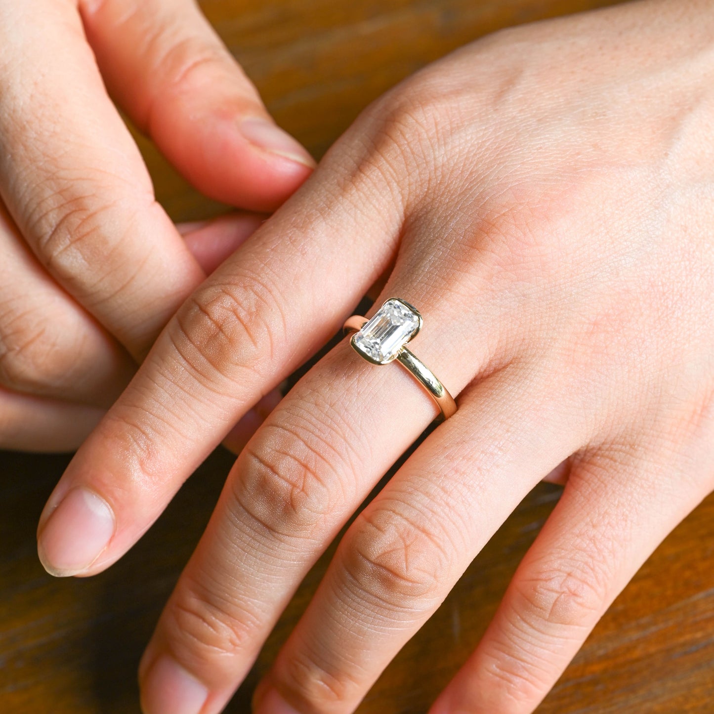 CausYou emerald cut moissanite engagement ring Solid Gold 2.5mm Width Half Bezel Emerald Cut Moissanite Engagement Ring