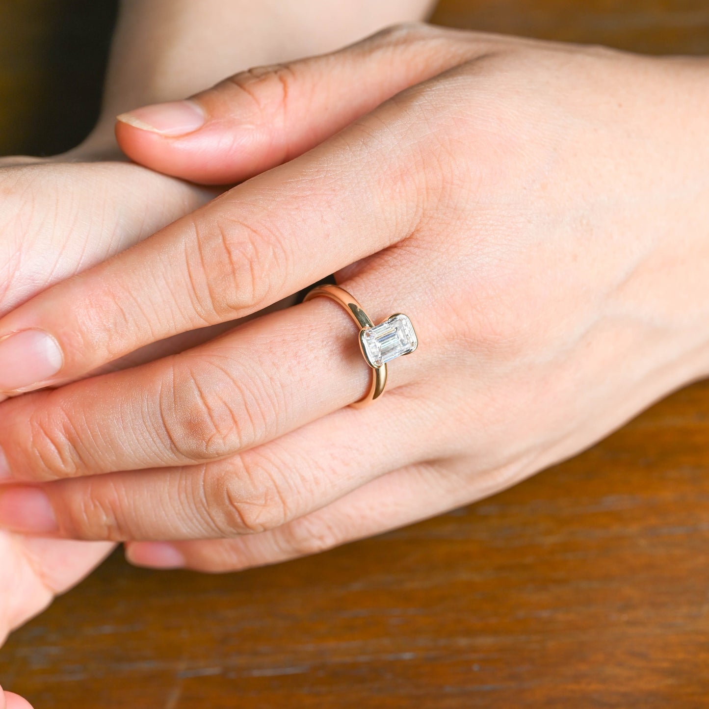 CausYou emerald cut moissanite engagement ring Solid Gold 2.5mm Width Half Bezel Emerald Cut Moissanite Engagement Ring
