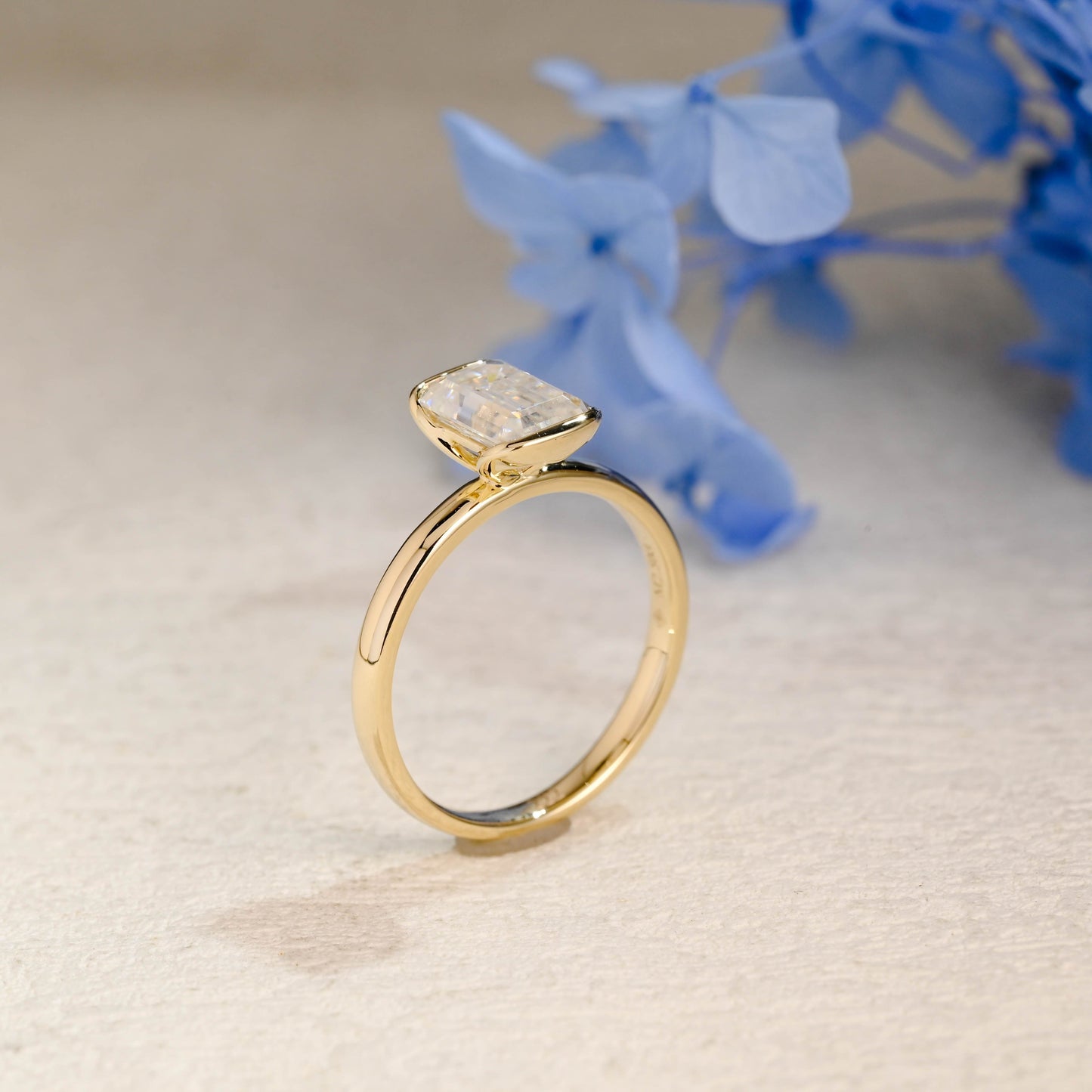 CausYou emerald cut moissanite engagement ring Solid Gold 2.5mm Width Half Bezel Emerald Cut Moissanite Engagement Ring