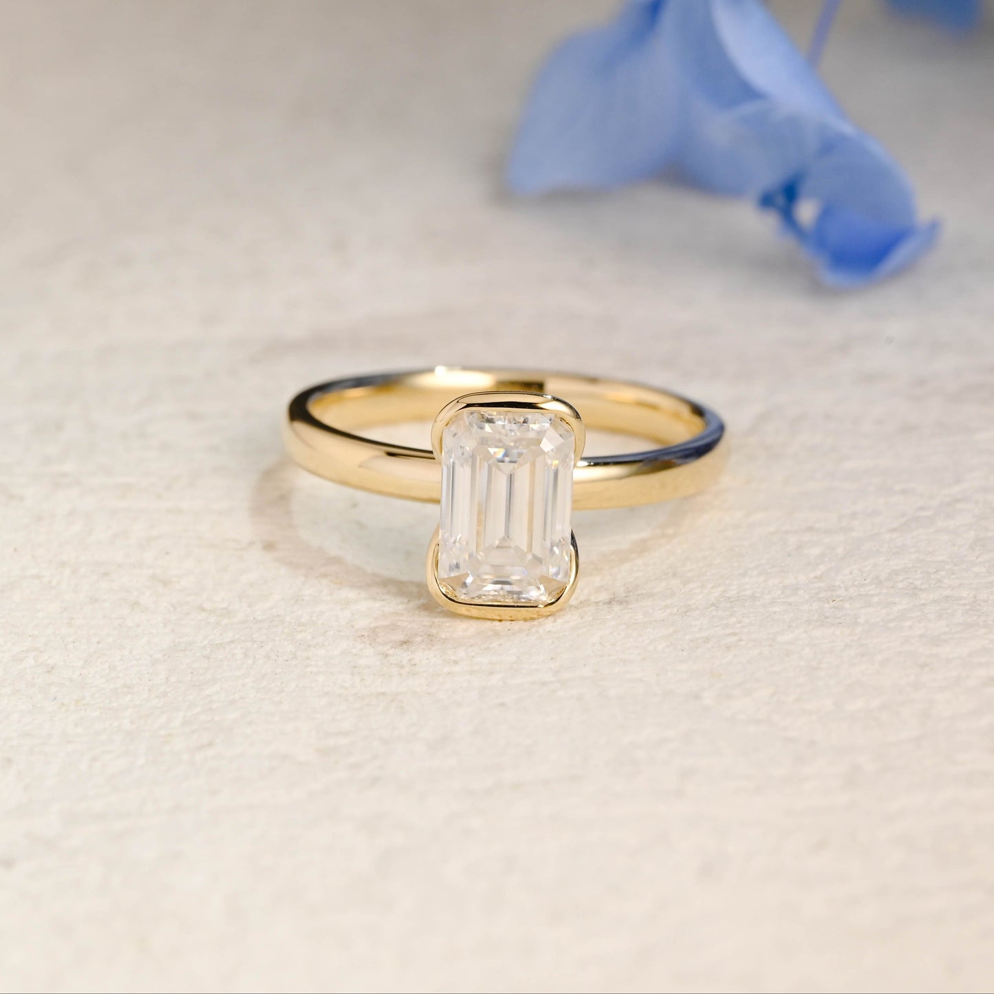 CausYou emerald cut moissanite engagement ring Solid Gold 2.5mm Width Half Bezel Emerald Cut Moissanite Engagement Ring