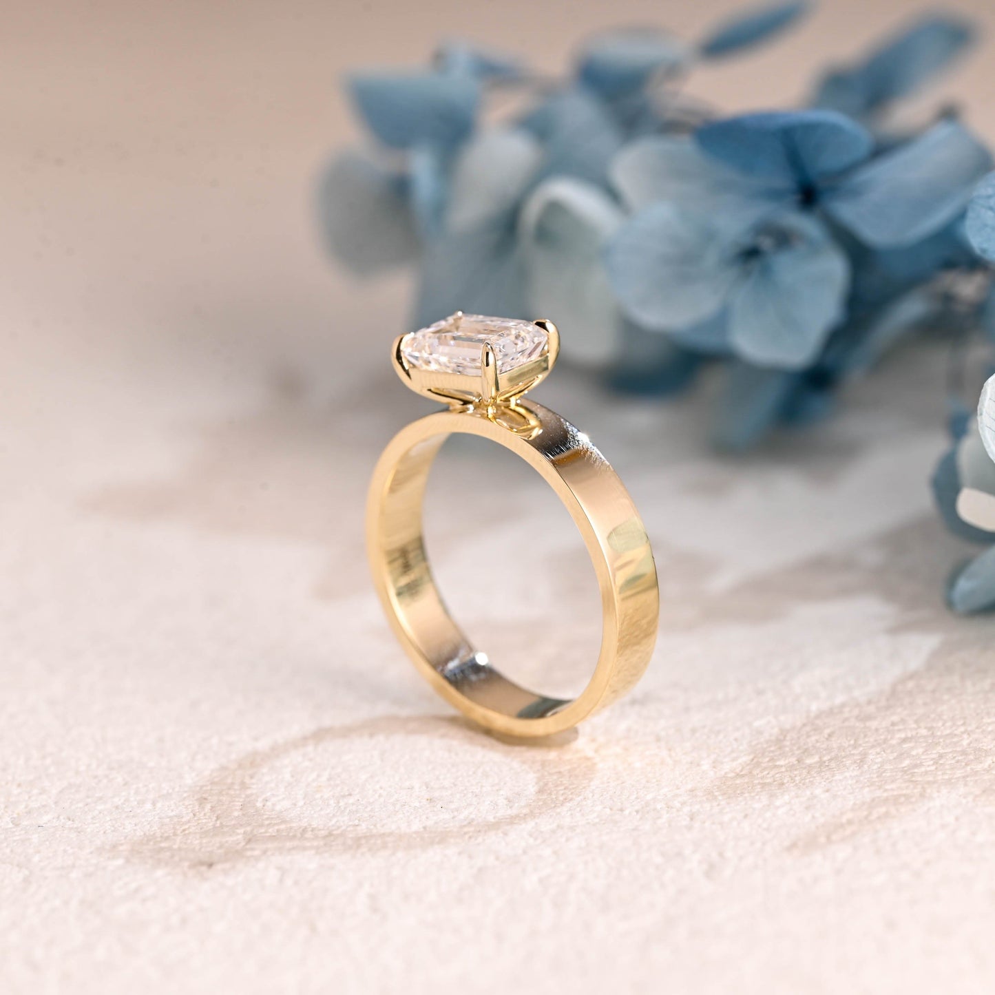 CausYou emerald cut moissanite engagement ring Solid Gold 4mm Width Emerald Cut Moissanite Engagement Ring, Solitaire Ring