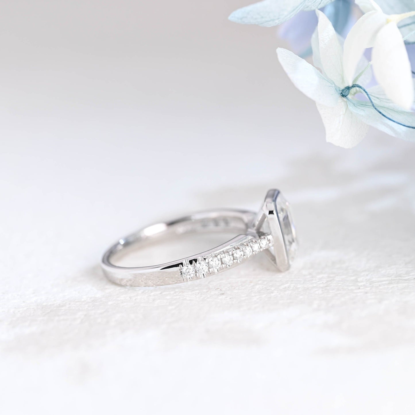 CausYou emerald cut moissanite engagement ring Solid Gold Bezel Half Eternity Emerald Cut Moissanite Engagement Ring